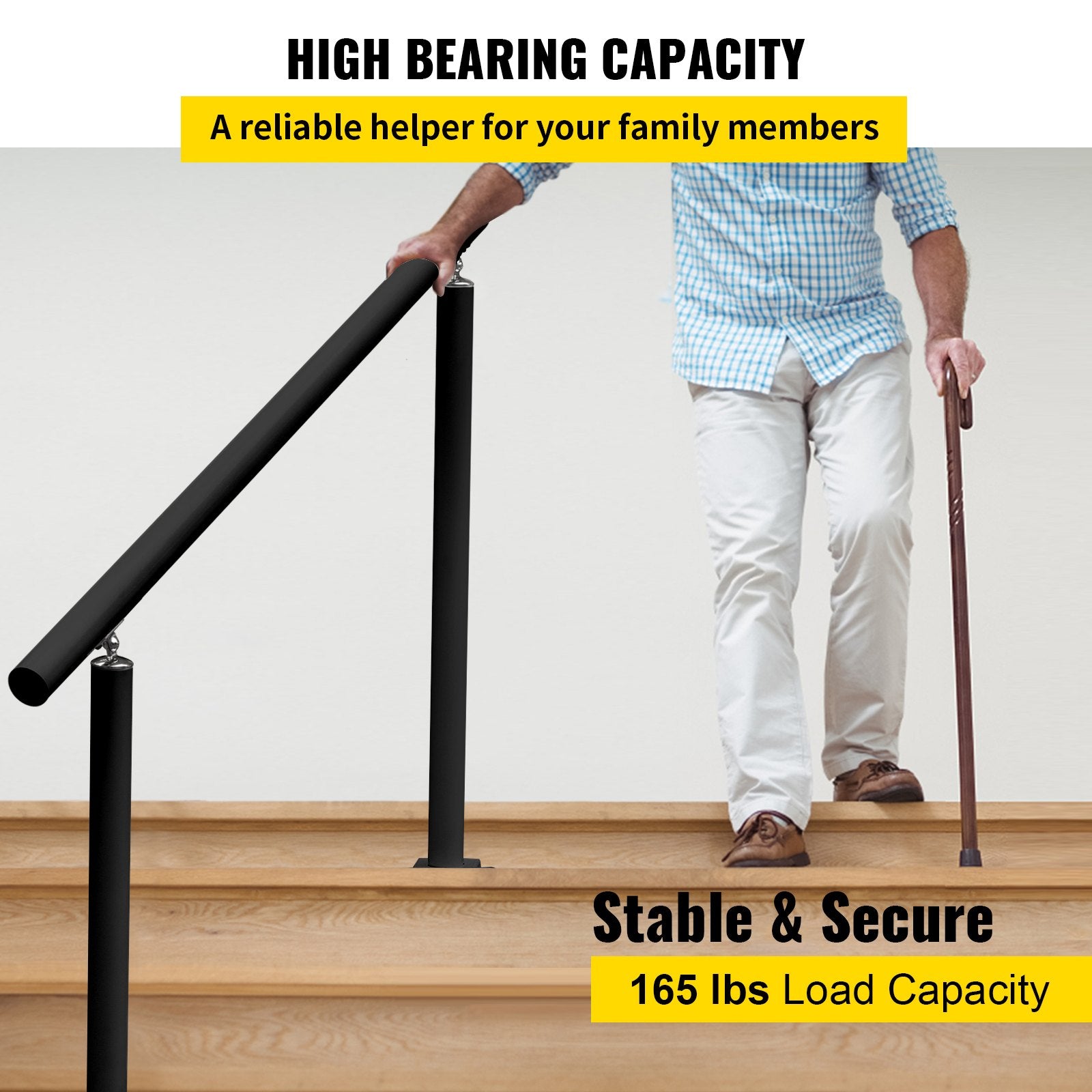 Handrail Outdoor Stairs 34 Inch Adjustable 0-60° Black Aluminum Stair Railing