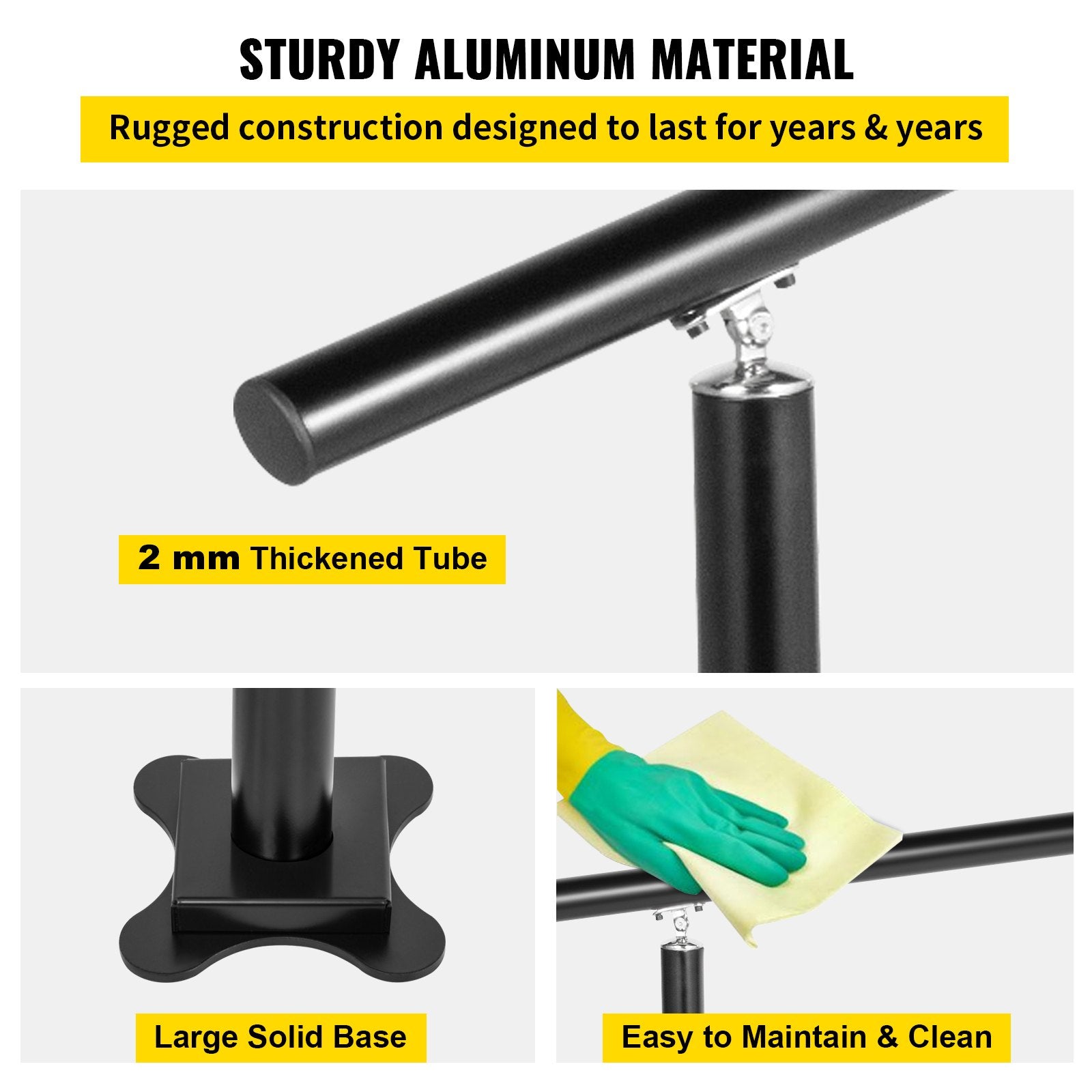 Handrail Outdoor Stairs 34 Inch Adjustable 0-60° Black Aluminum Stair Railing