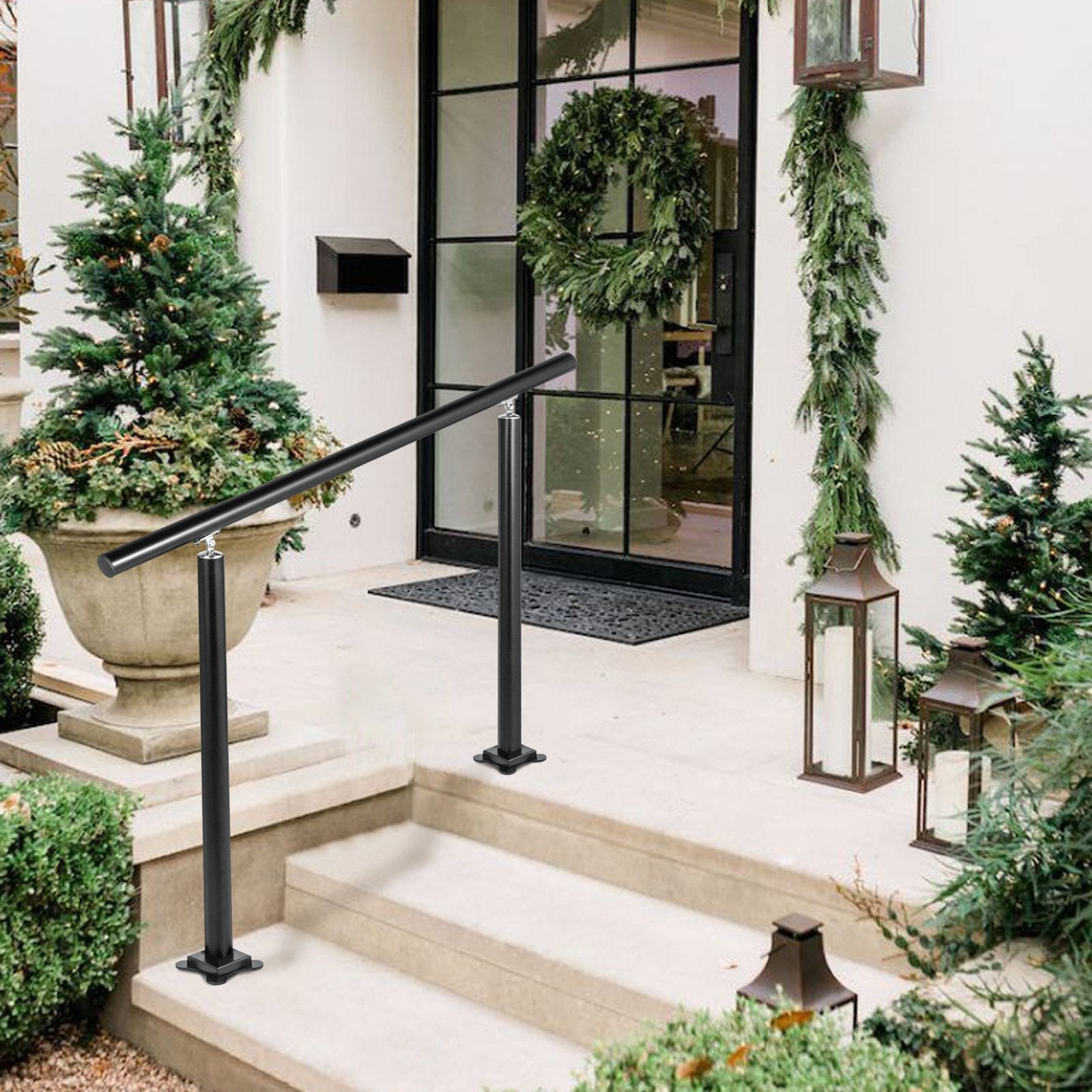 Handrail Outdoor Stairs 34 Inch Adjustable 0-60° Black Aluminum Stair Railing