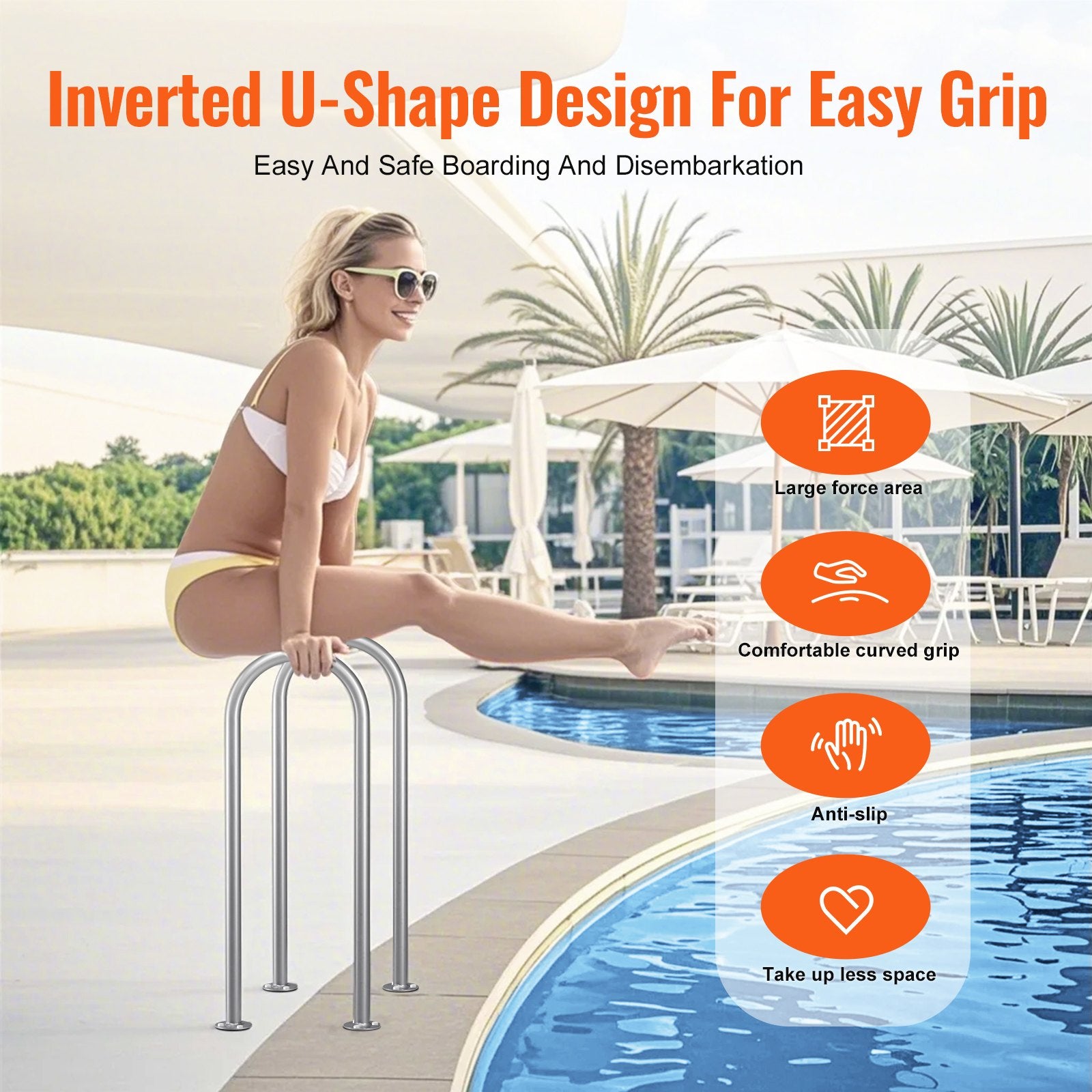 Pool Handrail Aluminum 36x13in Rust-Proof Safety Grab Bar for Indoor/Outdoor Use