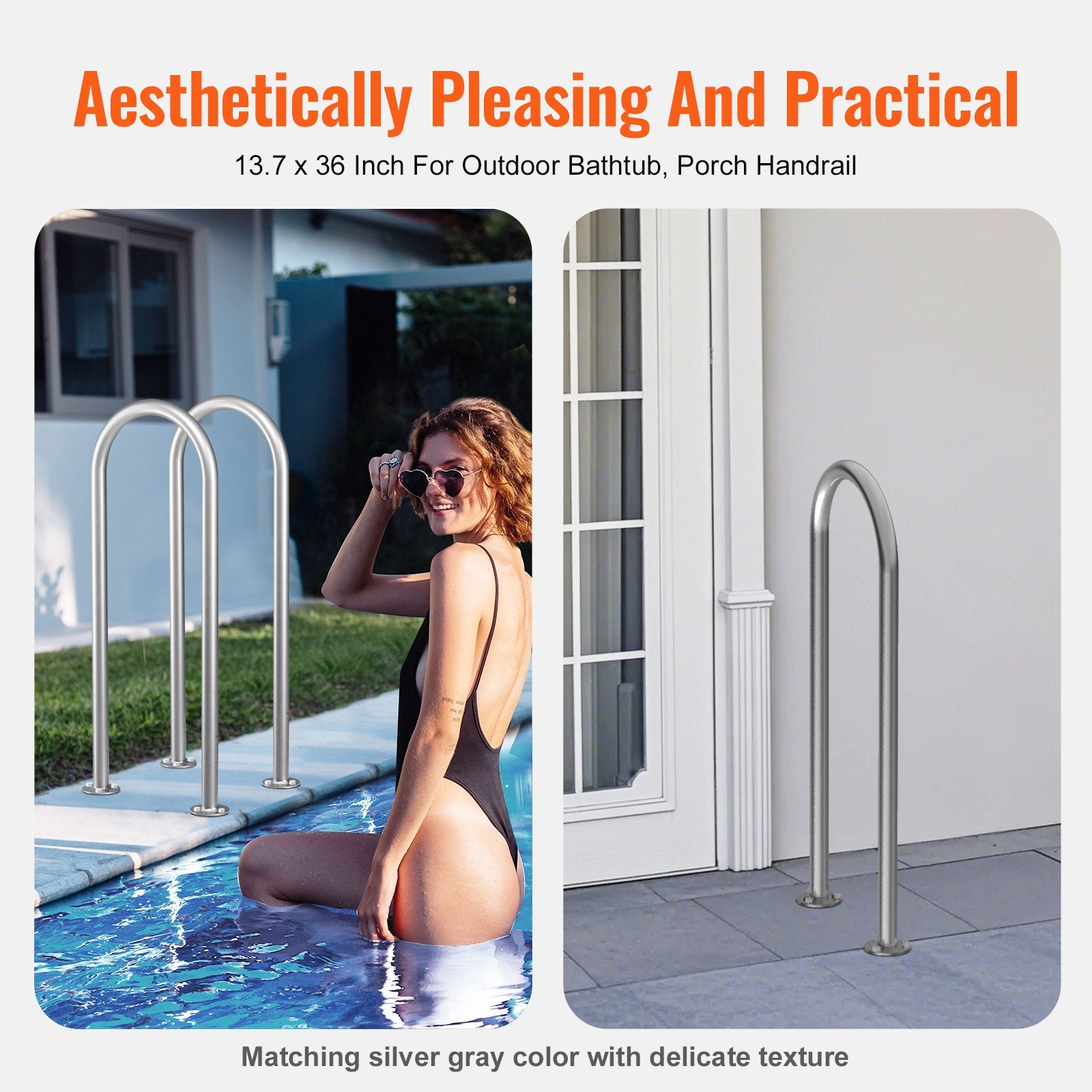 Pool Handrail Aluminum 36x13in Rust-Proof Safety Grab Bar for Indoor/Outdoor Use