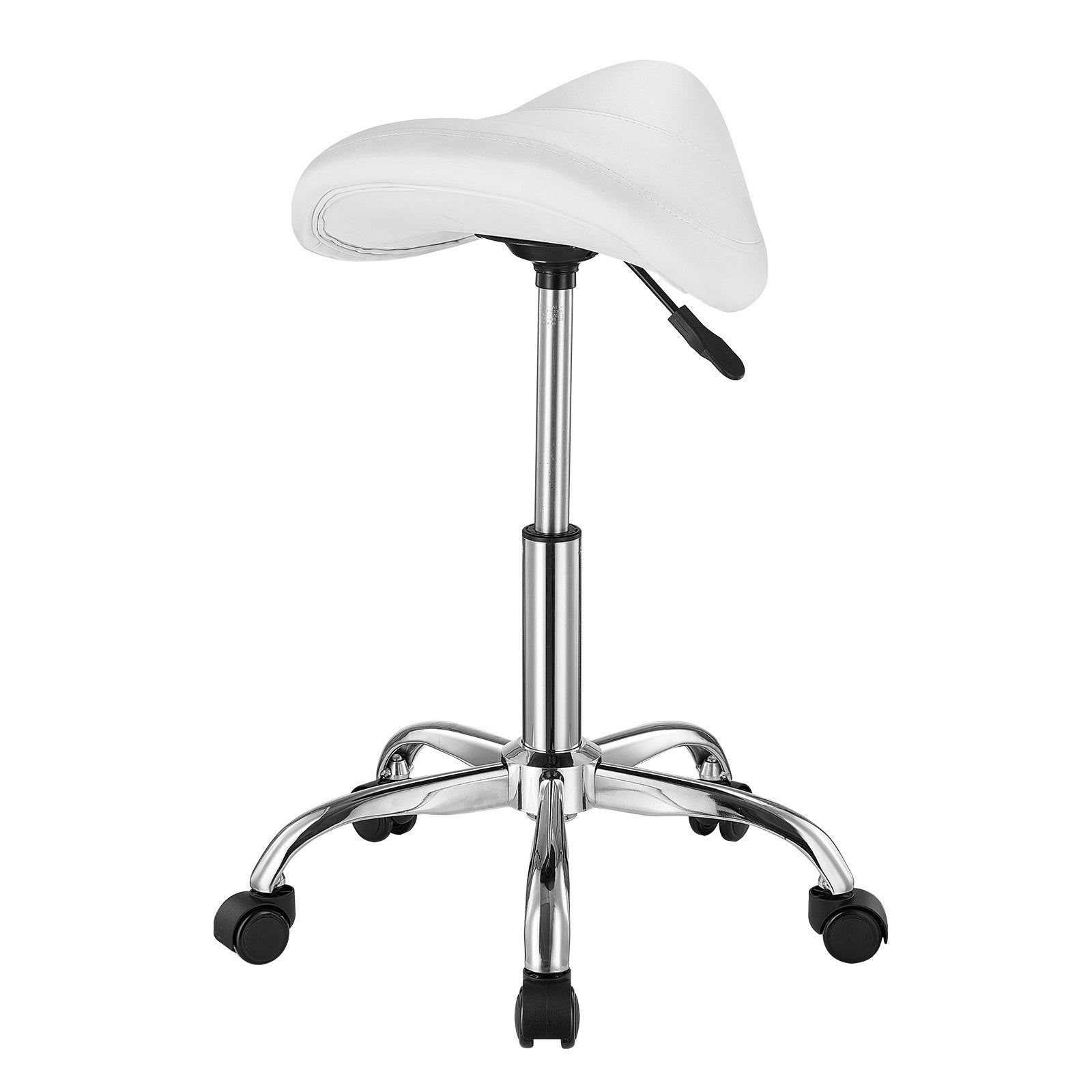 Saddle Rolling Stool PU Leather 360° Swivel Height Adjustable Work Stool White