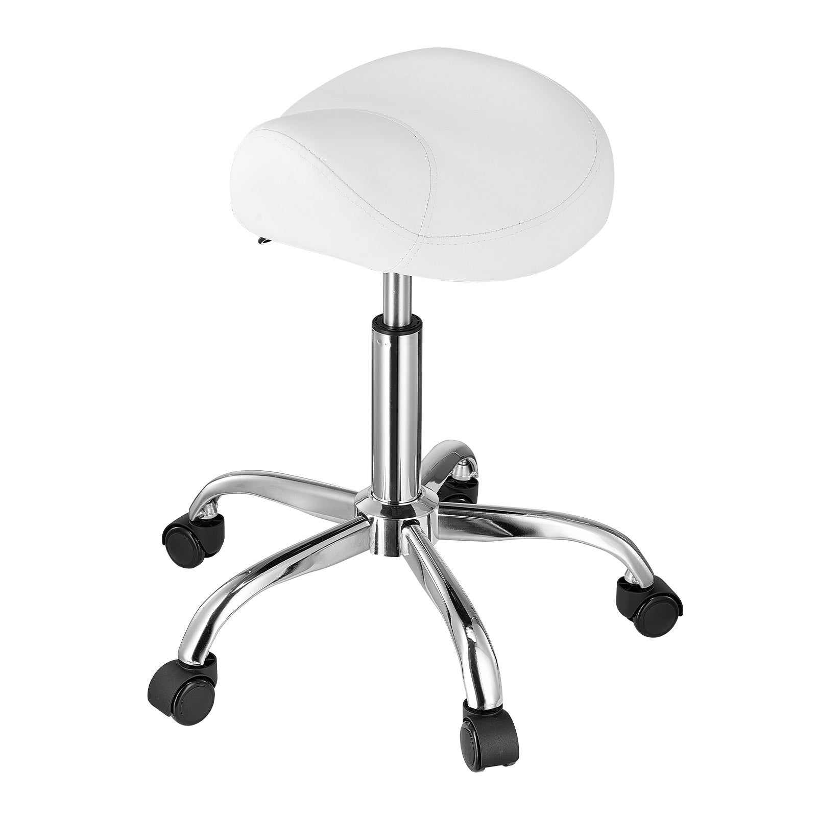 Saddle Rolling Stool PU Leather 360° Swivel Height Adjustable Work Stool White