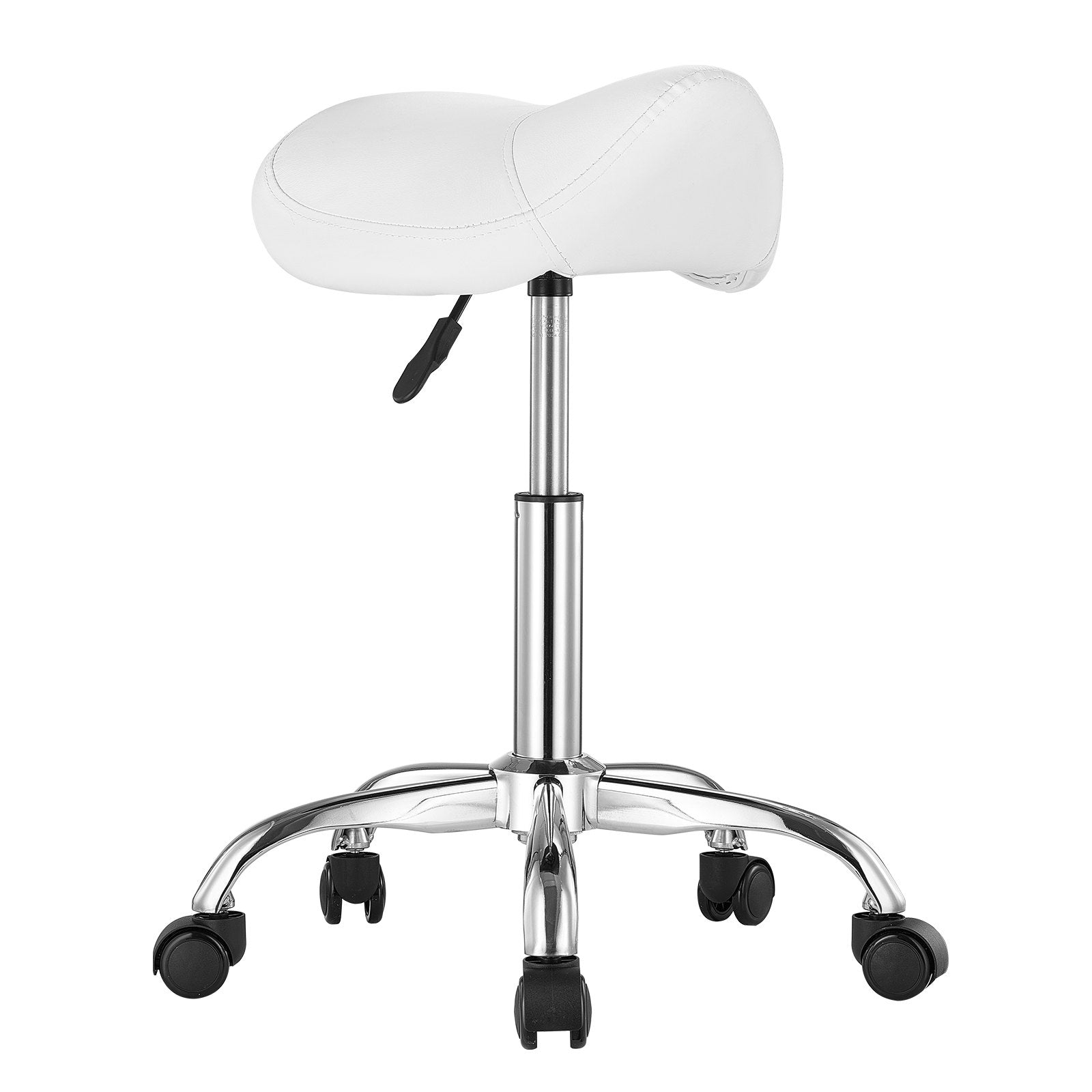 Saddle Rolling Stool PU Leather 360° Swivel Height Adjustable Work Stool White