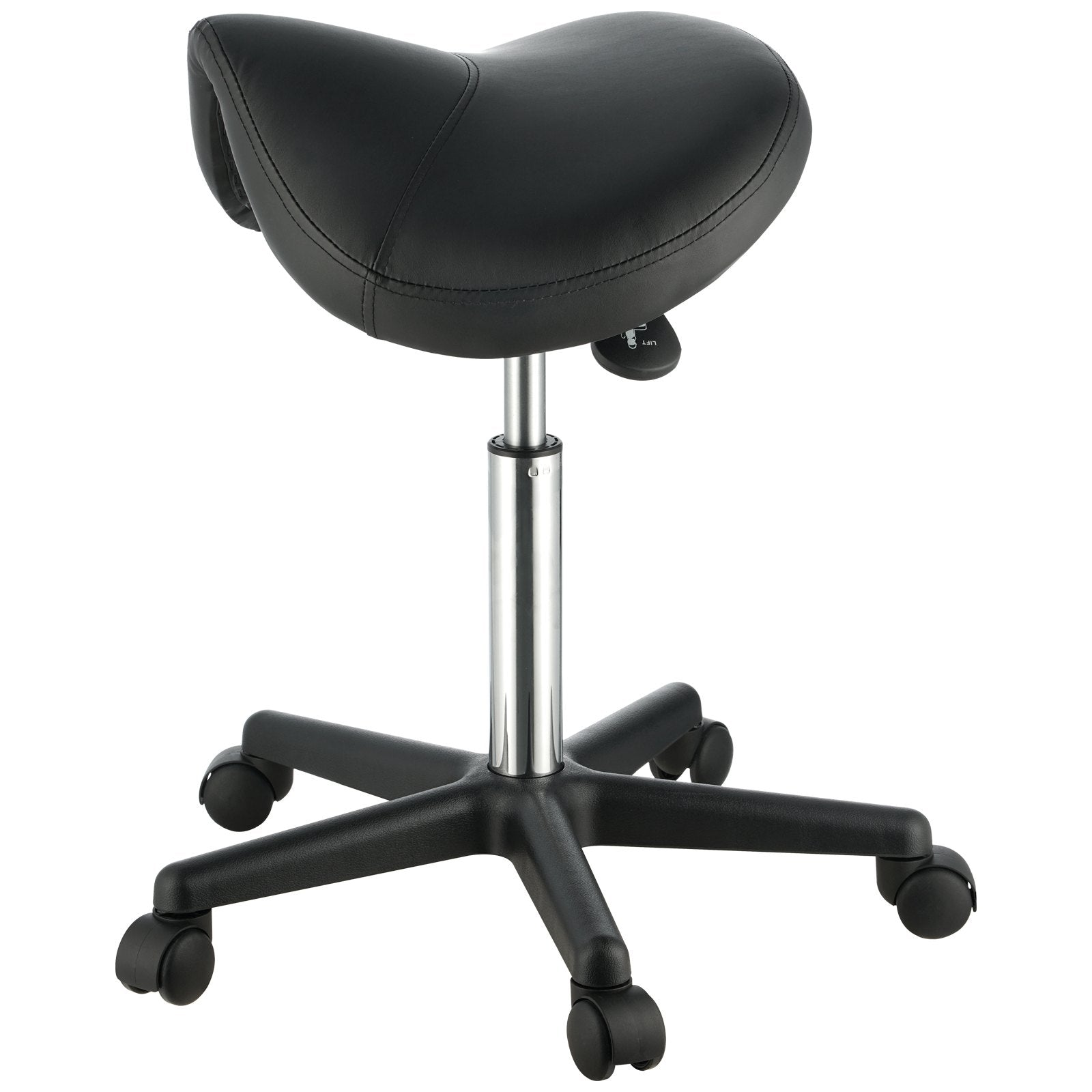 Saddle Stool Ergonomic Height Adjustable PU Leather Swivel Wheels 400lbs Black