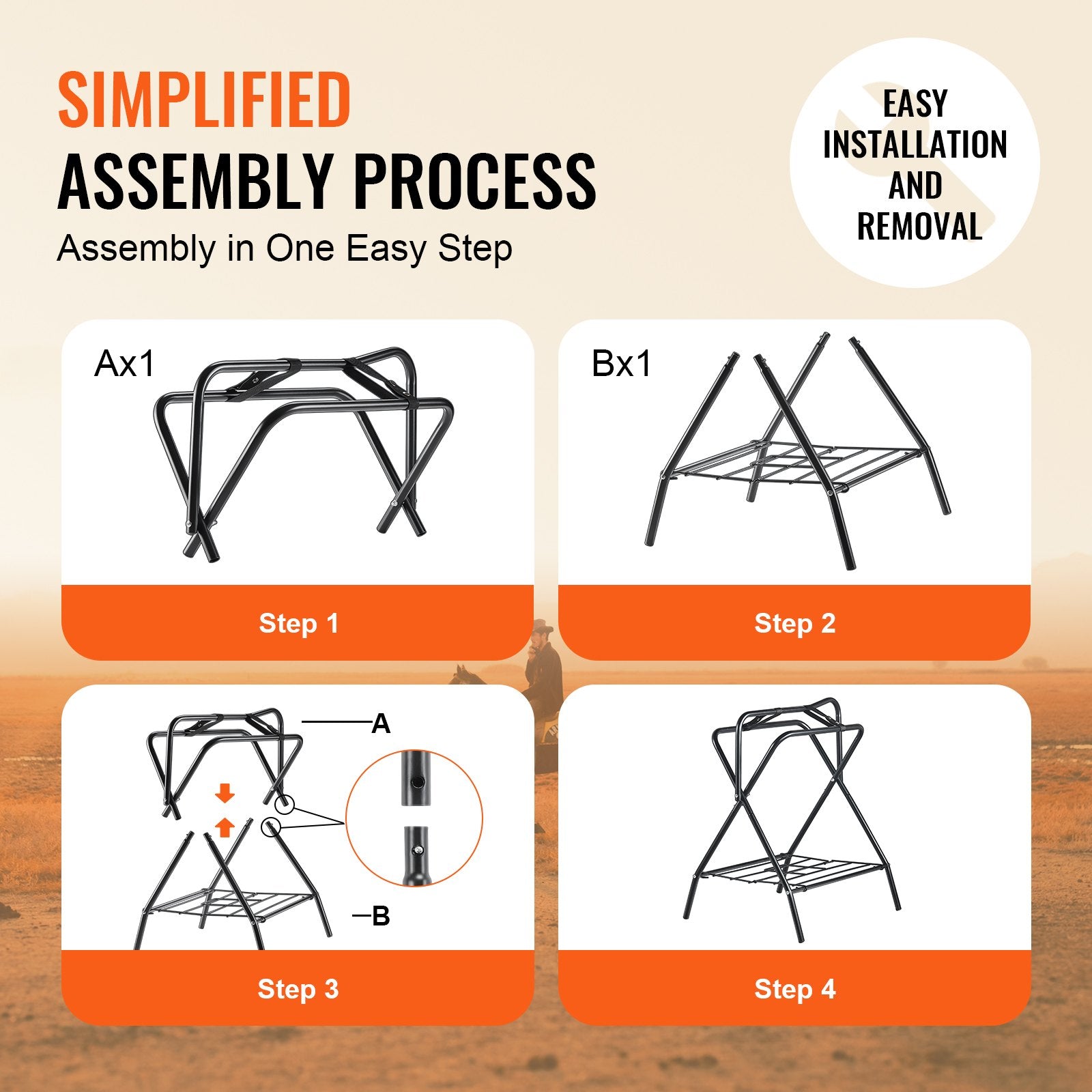 28x19x37.5in Folding Saddle Rack Heavy Duty Steel Freestanding Tack Stand Black