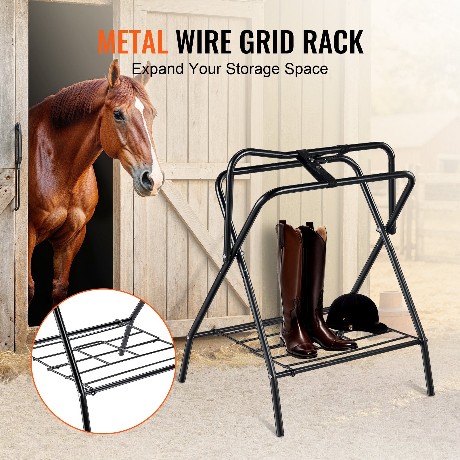 Folding Saddle Rack 28x19x37.5in 2Pack Freestanding Heavy Duty Steel Stand Black