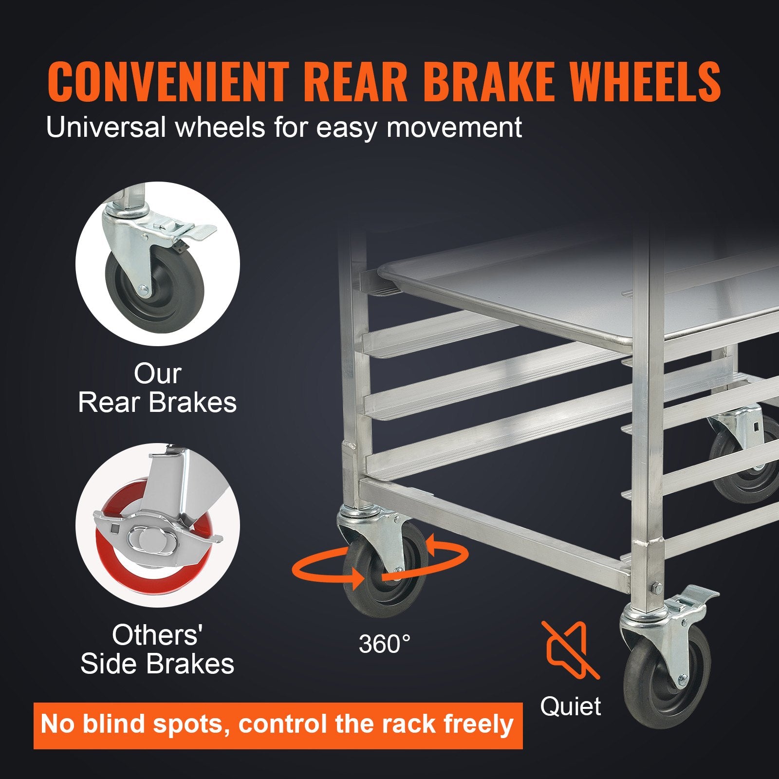 Bun Pan Rack 10Tier Aluminum Commercial Bakery Racking Trolley with Brake Wheels