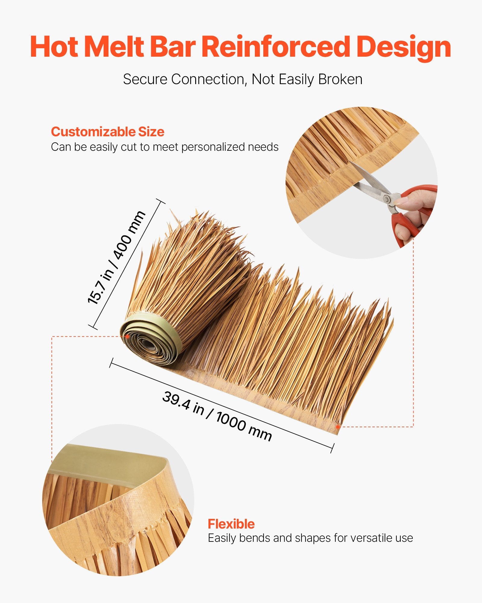 Thatch Grass Roof Artificial 0.4x1m Mexican Tiki Waterproof Fire-Resistant