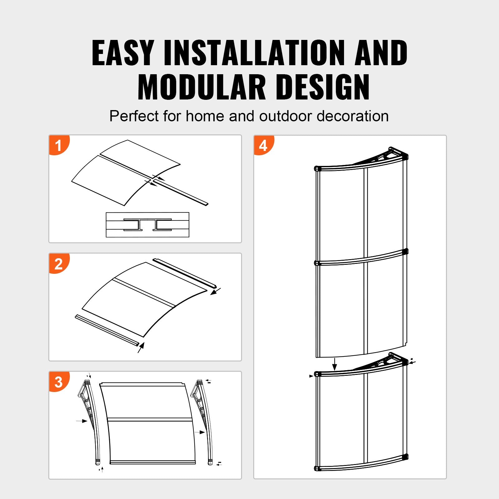 Window Door Awning Canopy 40x40in UPF50+ Polycarbonate Outdoor Overhang