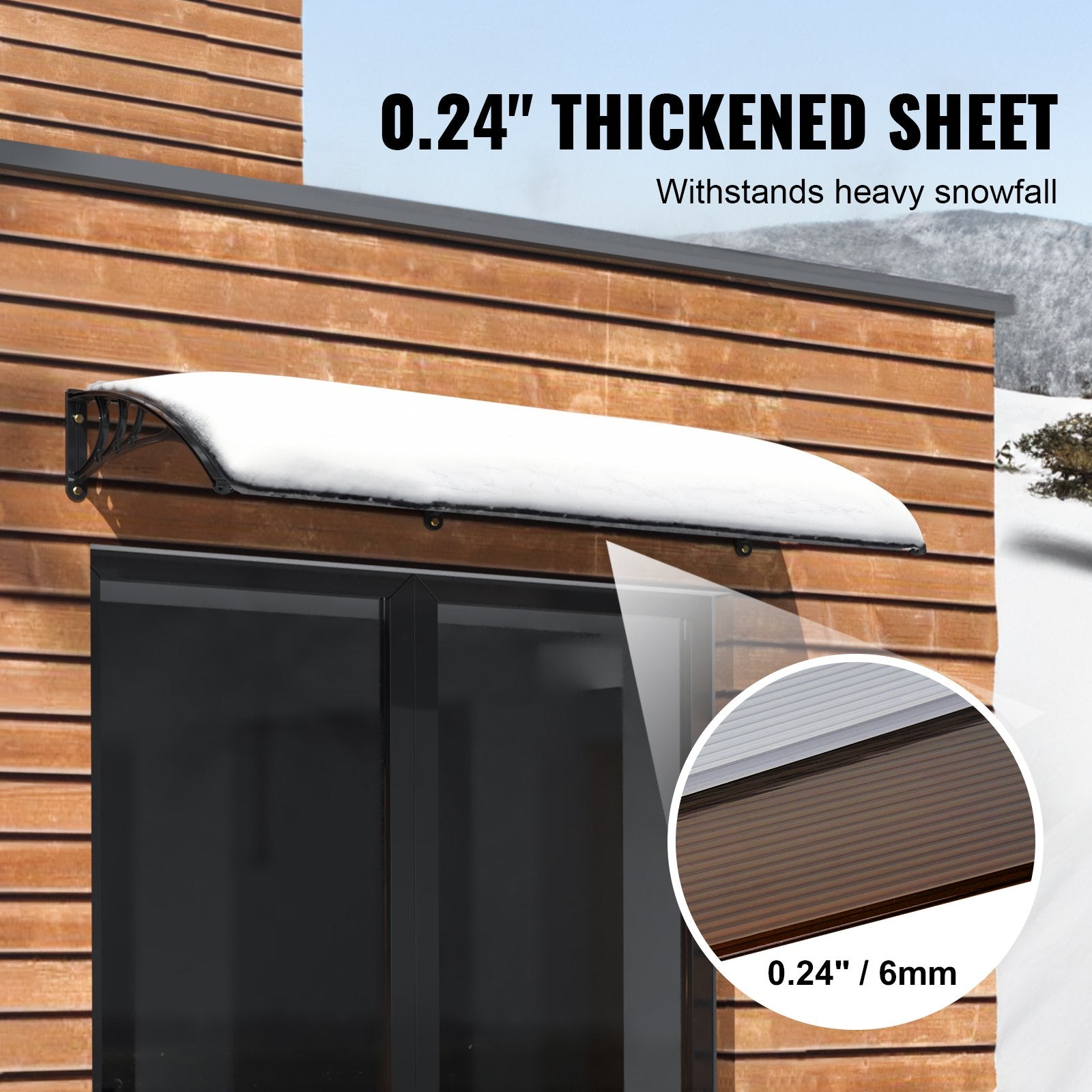 Window Door Awning Canopy 40x40in UPF50+ Polycarbonate Outdoor Overhang