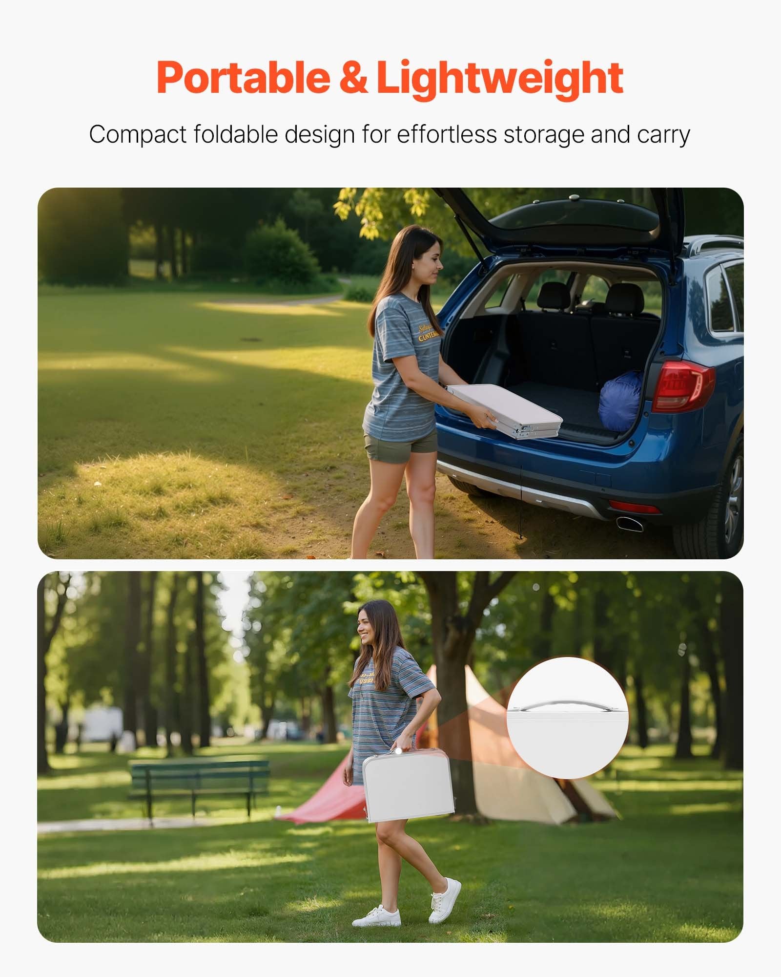 Folding Camping Table Adjustable Aluminum MDF Side Table Mesh 24x16in Silver