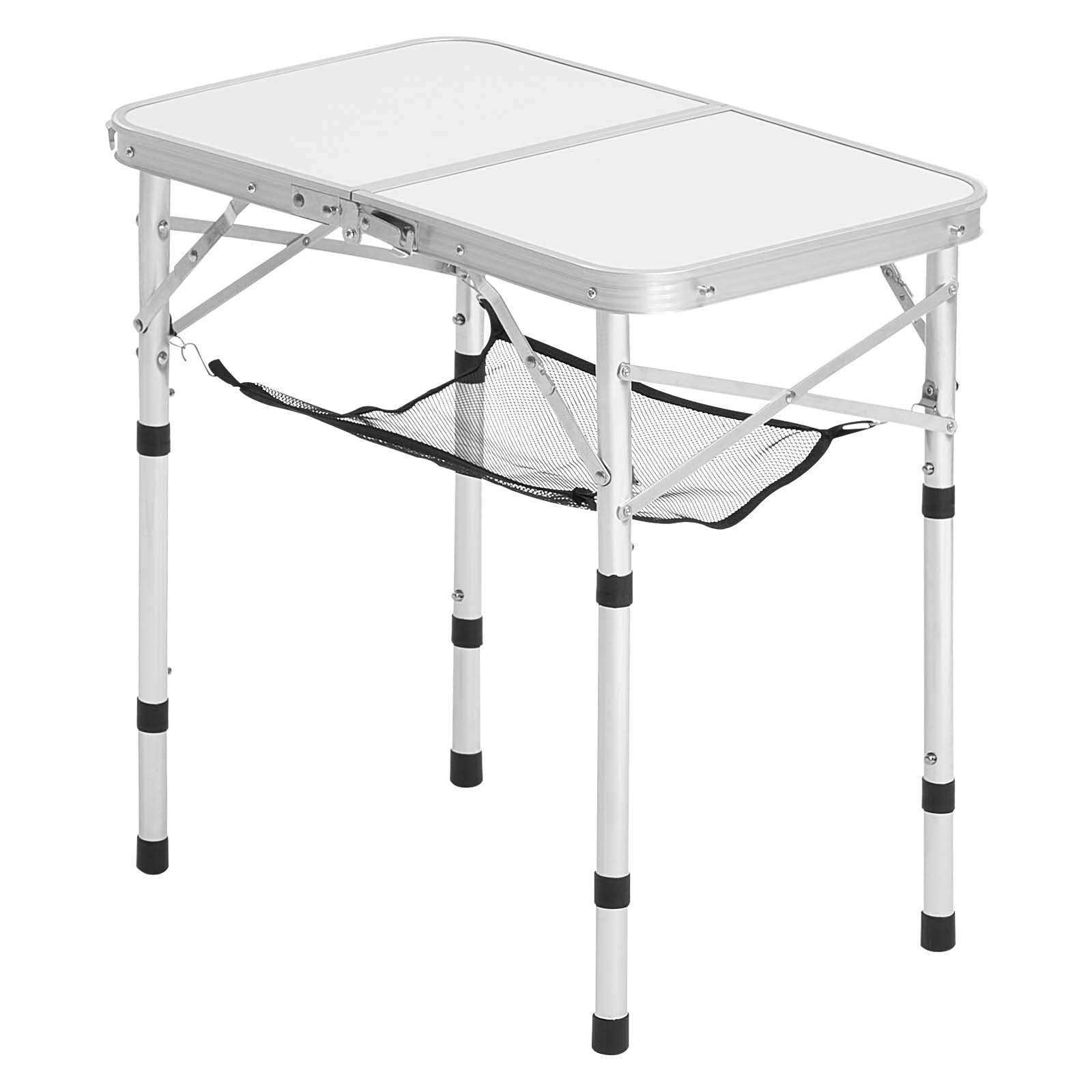 Folding Camping Table Adjustable Aluminum MDF Side Table Mesh 24x16in Silver