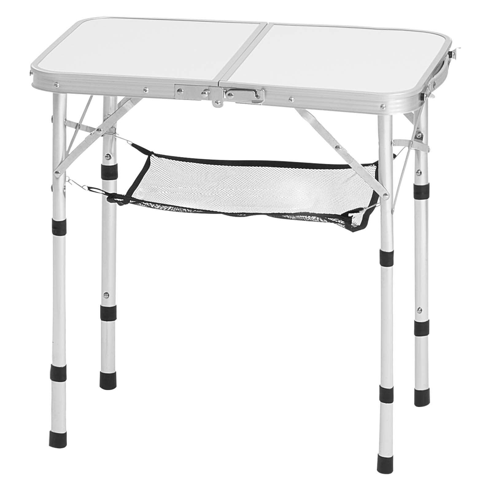 Folding Camping Table Adjustable Aluminum MDF Side Table Mesh 24x16in Silver