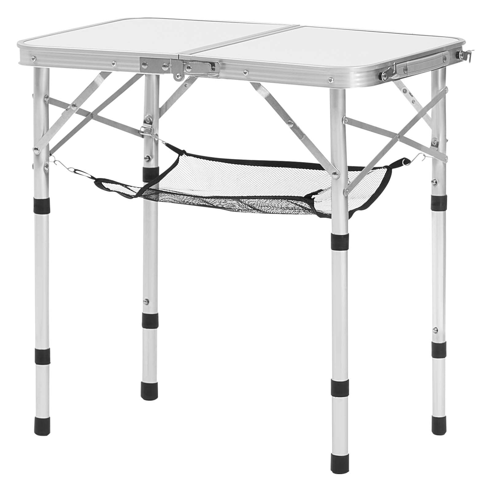 Folding Camping Table Adjustable Aluminum MDF Side Table Mesh 24x16in Silver
