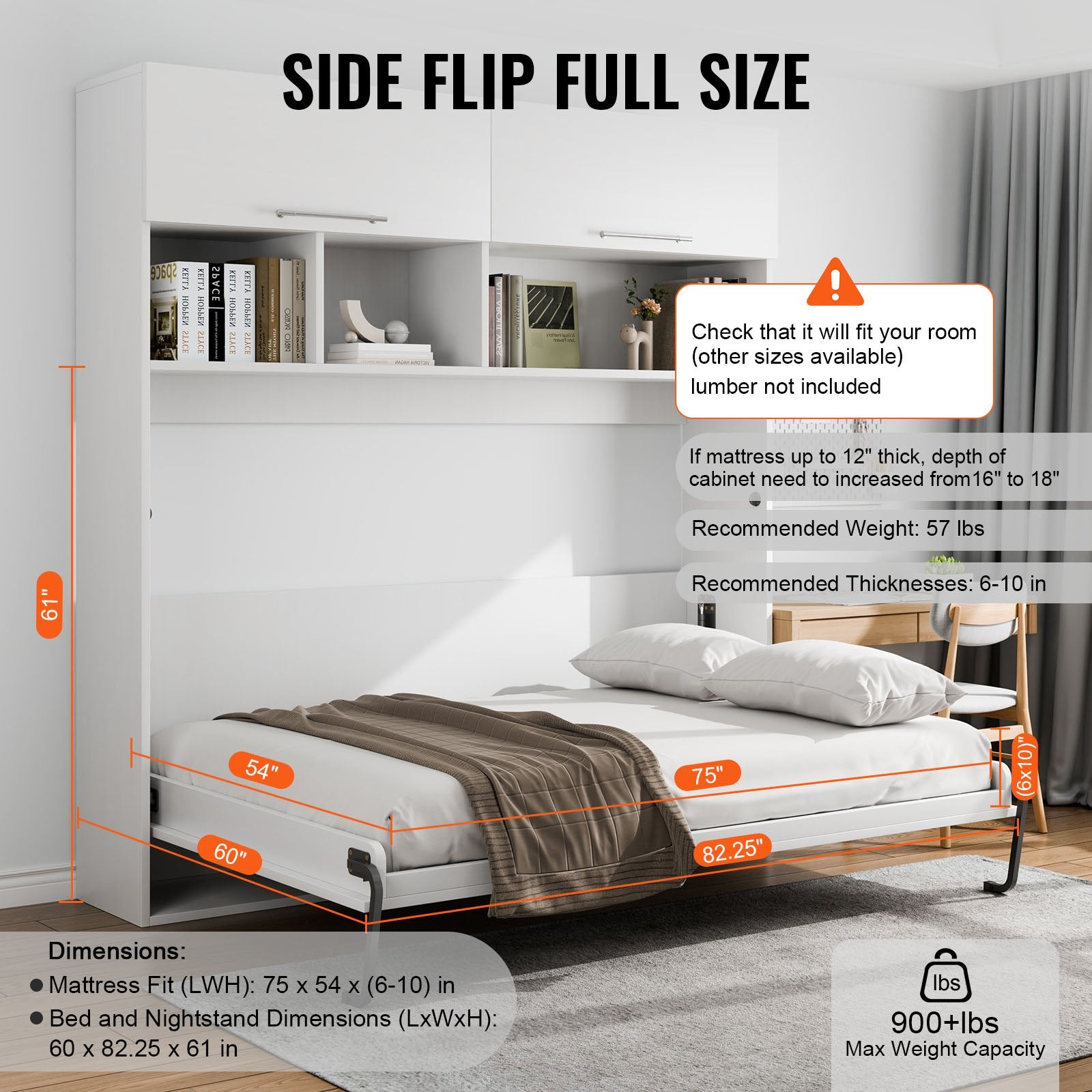 Murphy Bed Kit Full Size DIY Wall Bed Hardware Pneumatic Heavy Duty Support