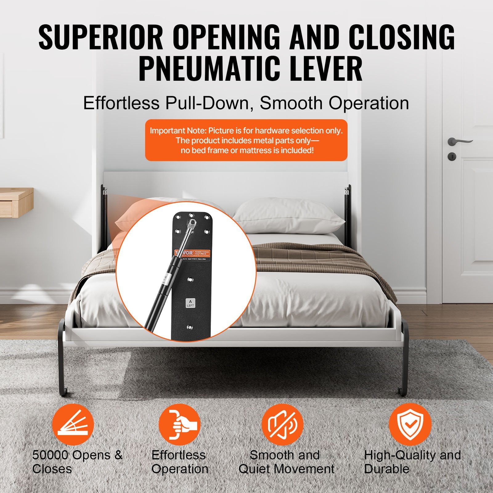 Murphy Bed Kit Twin Size Vertical DIY Pneumatic Lever Heavy Duty Wall Bed Frame