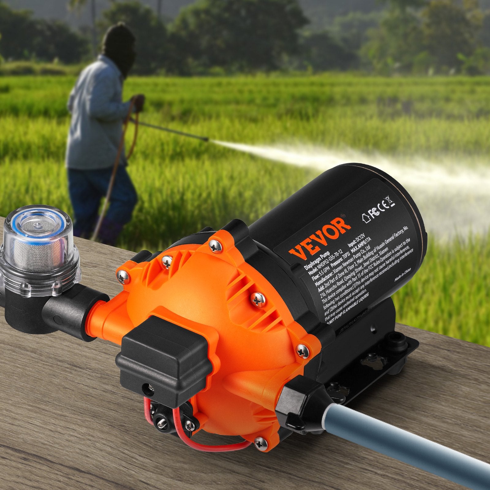 12V Diaphragm Water Pump 5.5 GPM 70 PSI Self-Priming with Pressure Switch