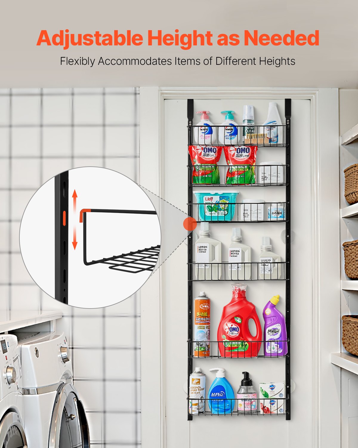 Over Door Pantry Organizer 6-Tier Heavy Duty Steel Hanging Spice Rack Kitchen