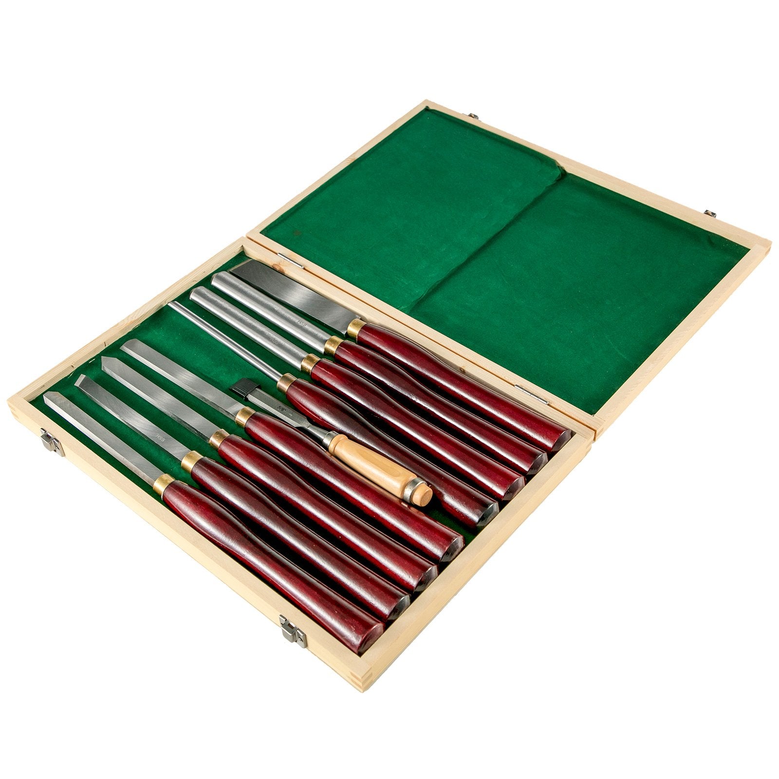 Woodworking Lathe Chisel Set 8 Piece HSS Steel Wood Turning Tools Red