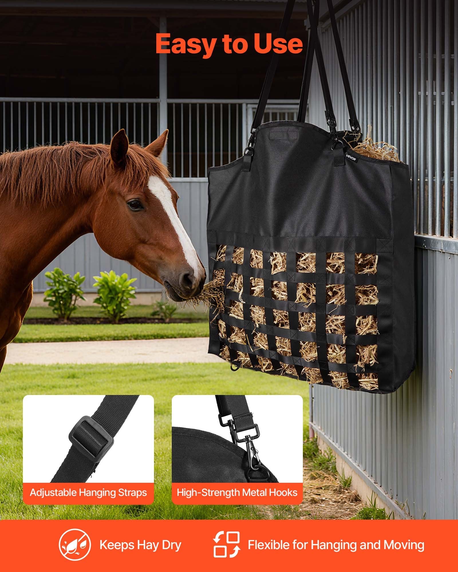 Hay Bag for Horses 55x18.5x64cm 46x46mm Holes Nylon PVC Slow Feed Adjustable