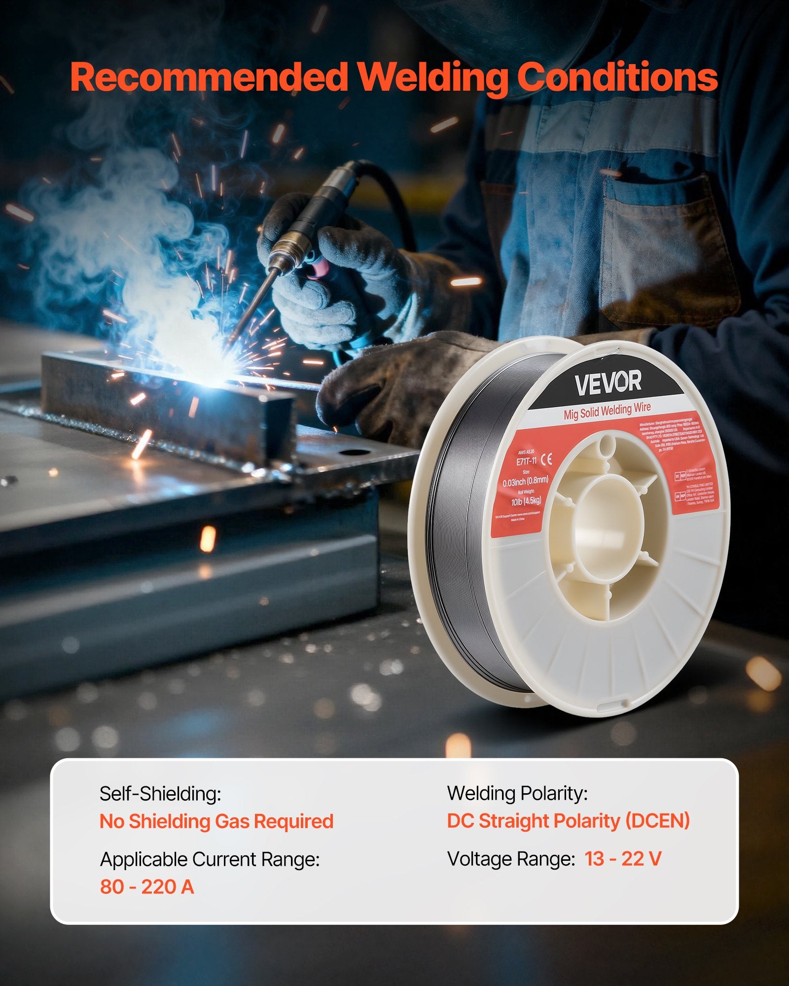 E71T-11 Flux Core MIG Welding Wire 0.8mm 4.5kg Gasless Mild Steel