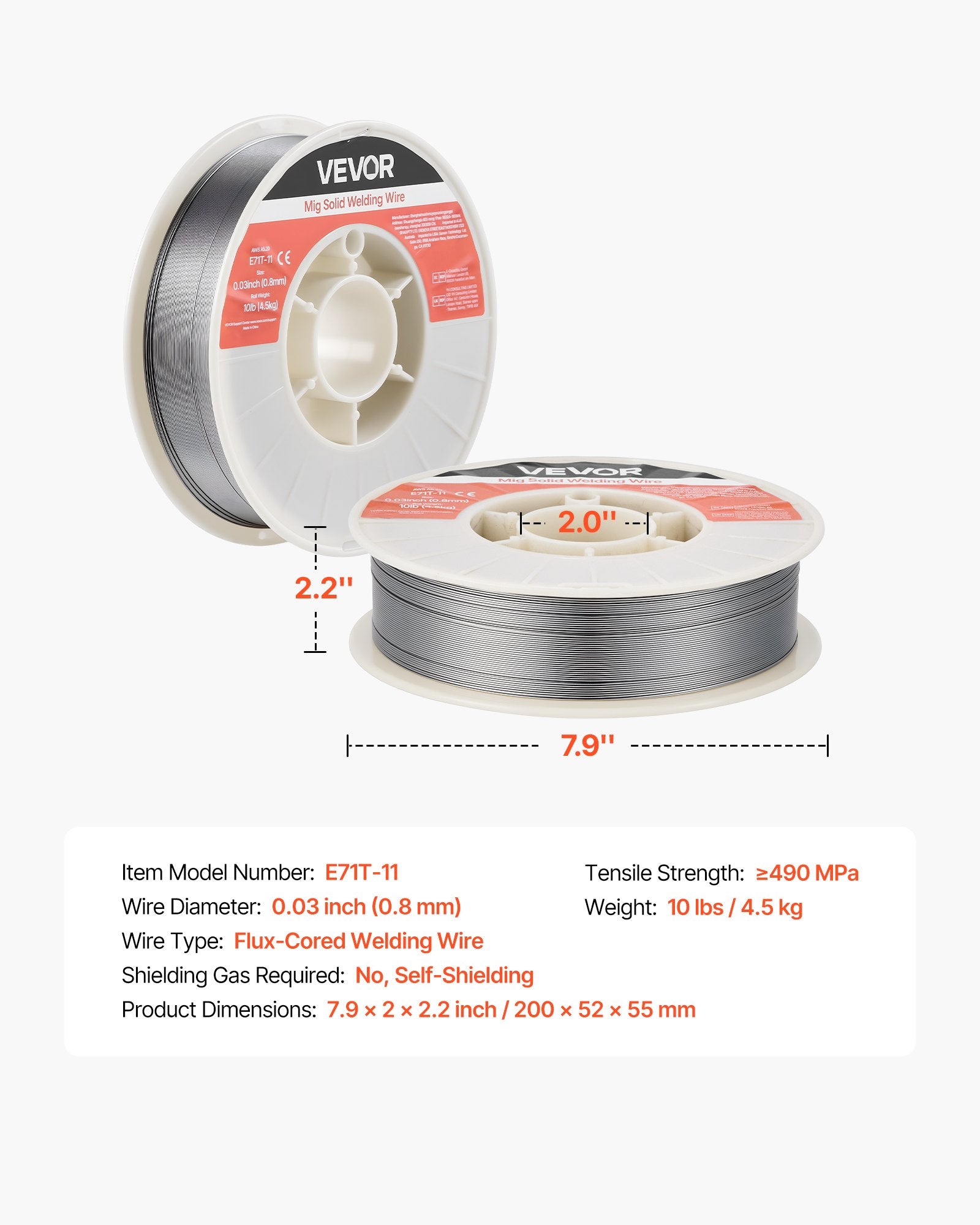 E71T-11 Flux Core MIG Welding Wire 0.8mm 4.5kg Gasless Mild Steel