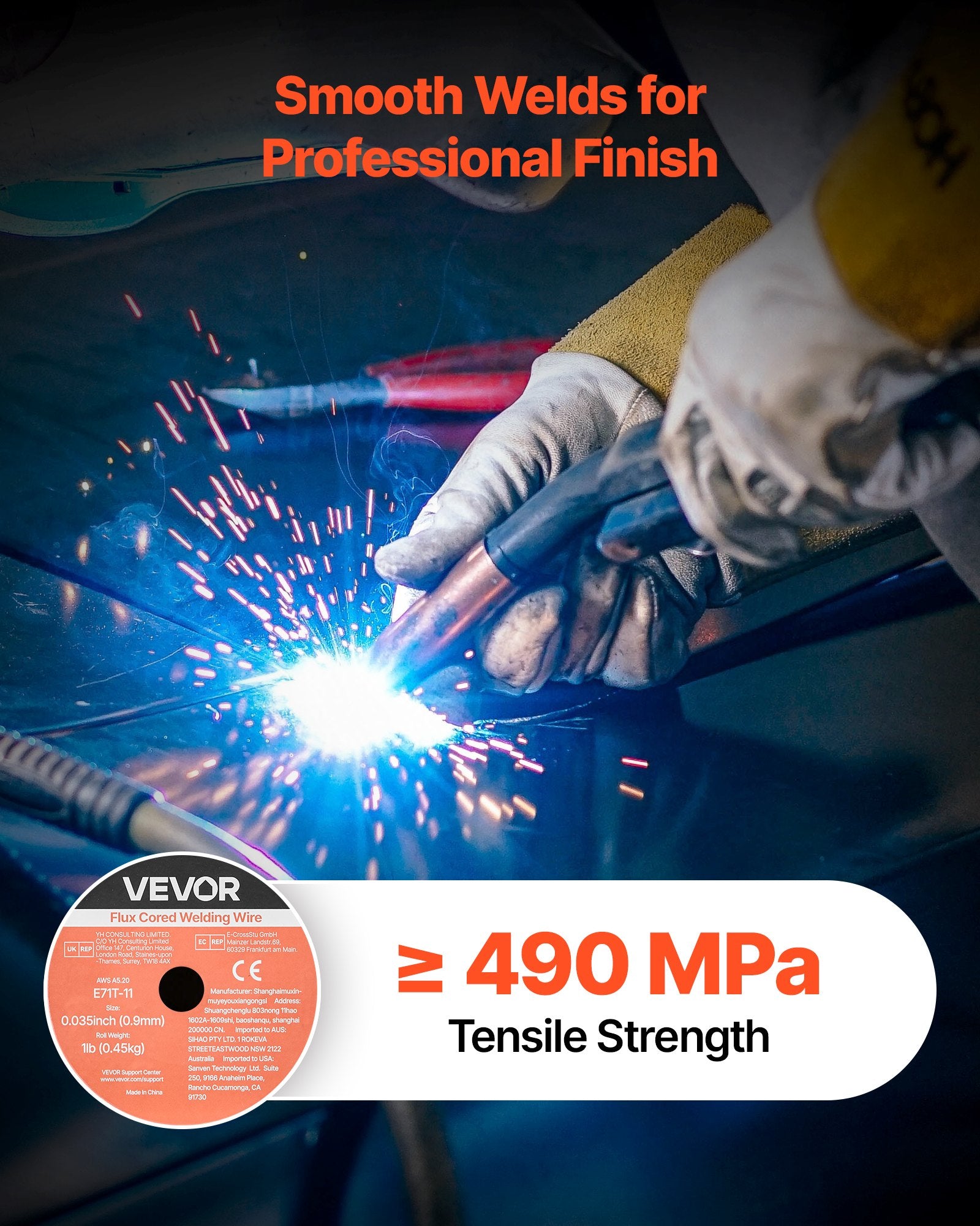 E71T-11 Flux Core MIG Welding Wire 0.9mm 0.45kg Gasless (2 Rolls)