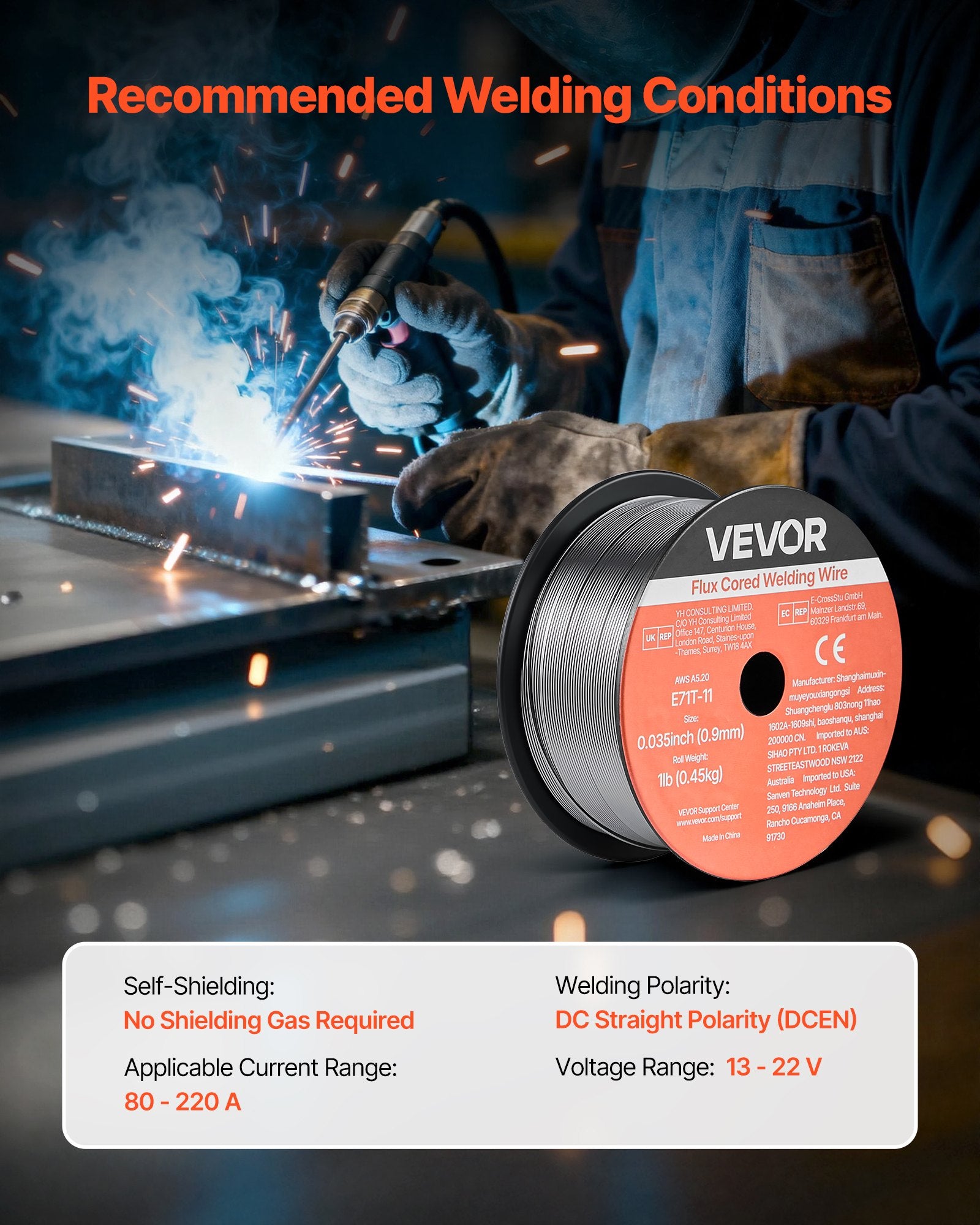 E71T-11 Flux Core MIG Welding Wire 0.9mm 0.45kg Gasless (2 Rolls)