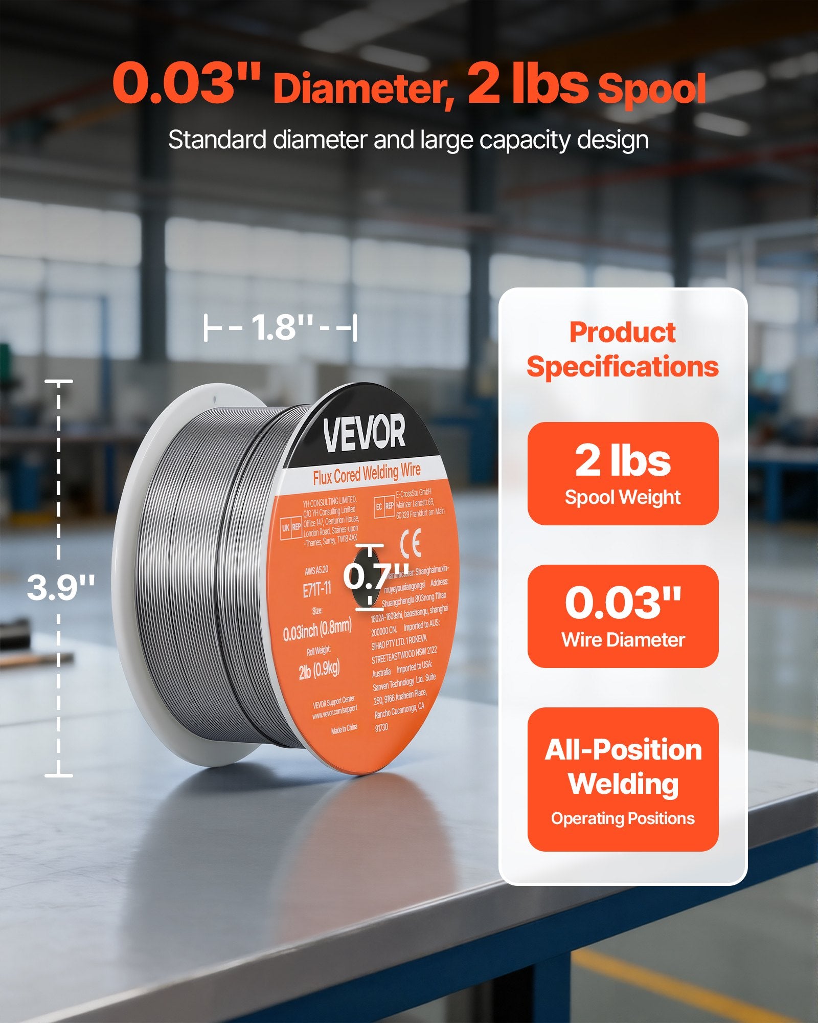E71T-11 Flux Core MIG Welding Wire 0.8mm 0.9kg Gasless Mild Steel