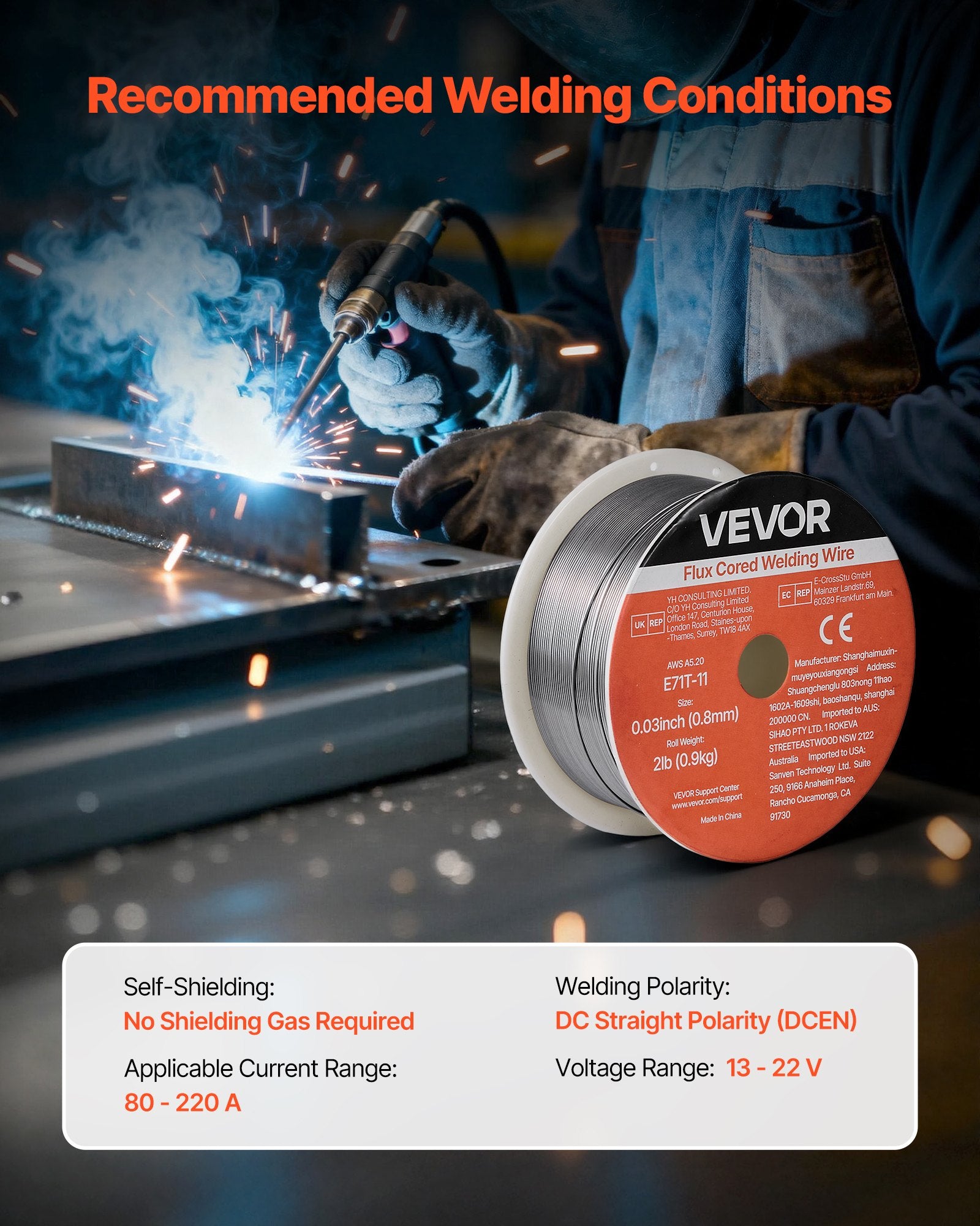 E71T-11 Flux Core MIG Welding Wire 0.8mm 0.9kg Gasless Mild Steel
