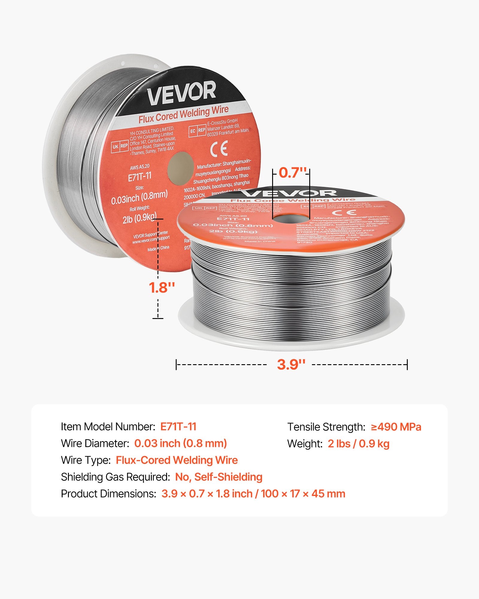 E71T-11 Flux Core MIG Welding Wire 0.8mm 0.9kg Gasless Mild Steel