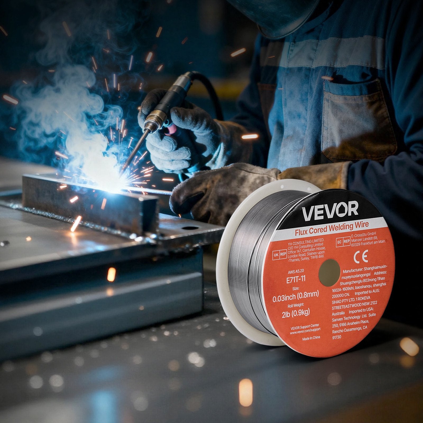 E71T-11 Flux Core MIG Welding Wire 0.8mm 0.9kg Gasless Mild Steel