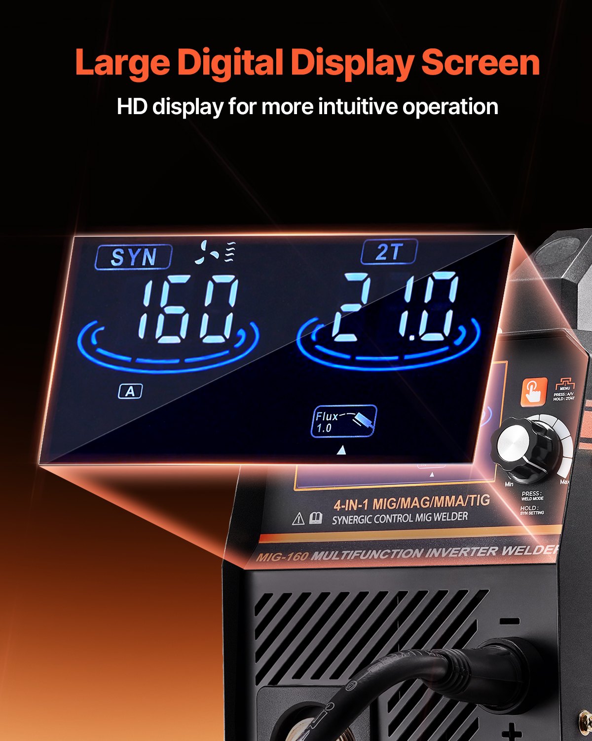 160A 4-in-1 MIG Welder Multi-Process Synergic IGBT Inverter with LCD Display