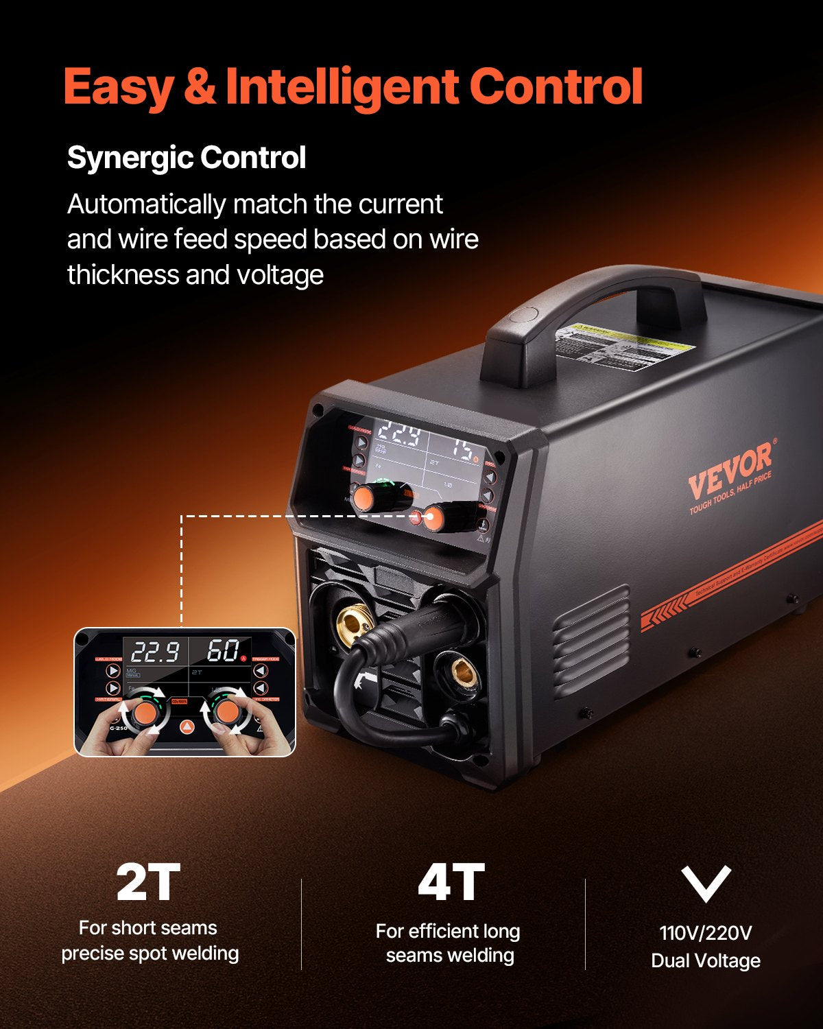 Pro MIG Welder 250A 5-in-1 Synergic MIG/Flux Core/Stick/Lift TIG with IGBT LCD