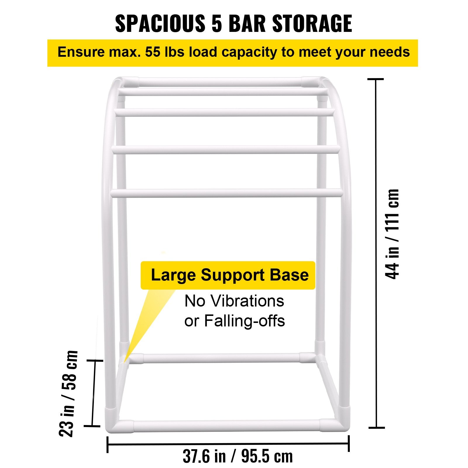 Pool Towel Rack 5-Bar Milky Freestanding PVC Outdoor Storage with Clips Mesh Bag