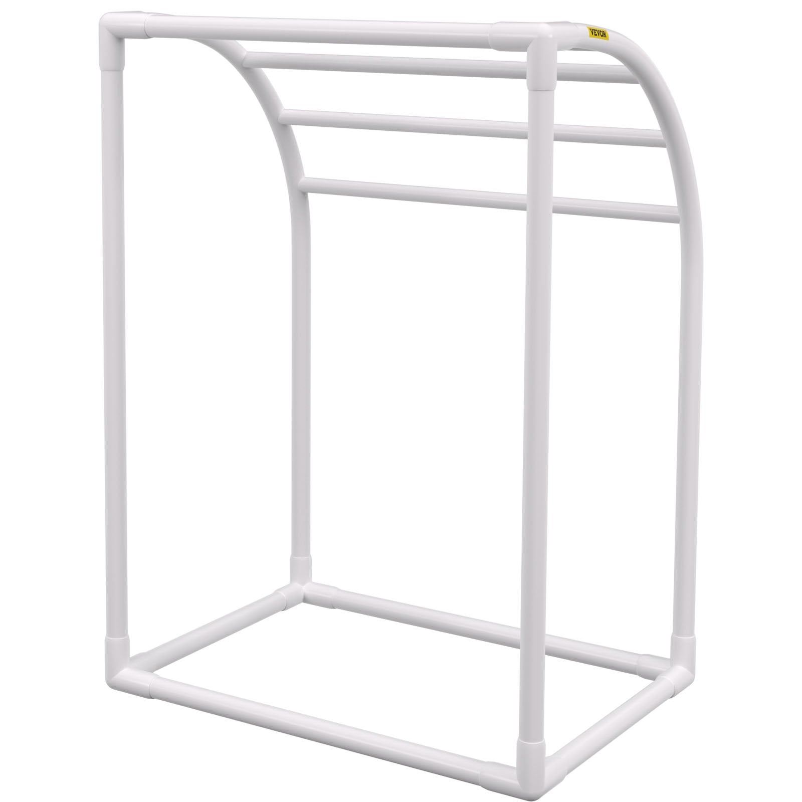 Pool Towel Rack 5-Bar Milky Freestanding PVC Outdoor Storage with Clips Mesh Bag
