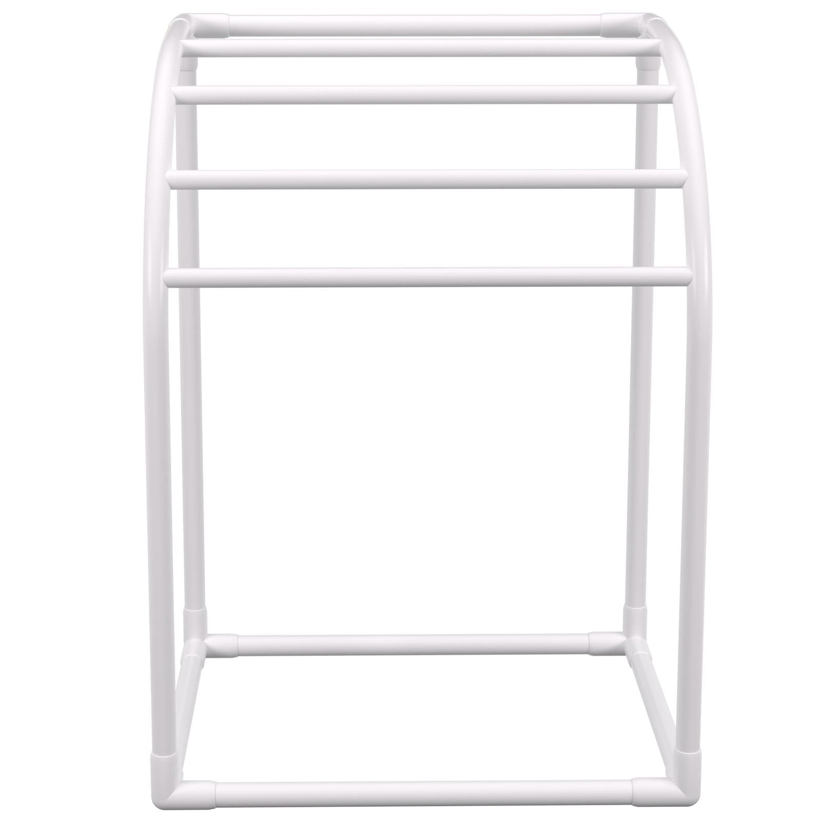 Pool Towel Rack 5-Bar Milky Freestanding PVC Outdoor Storage with Clips Mesh Bag