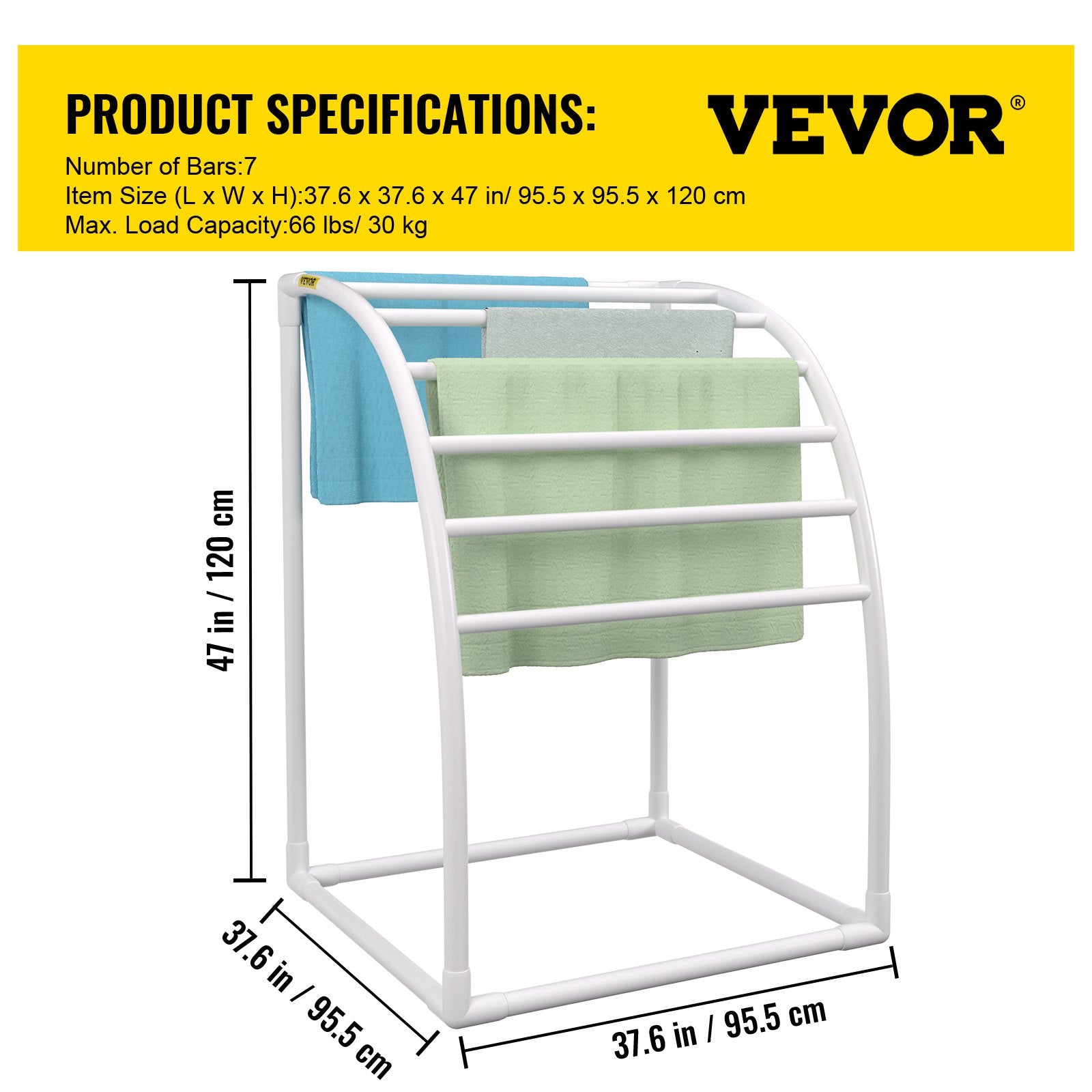 Outdoor Towel Rack 7-Bar Curved White Freestanding Pool Patio