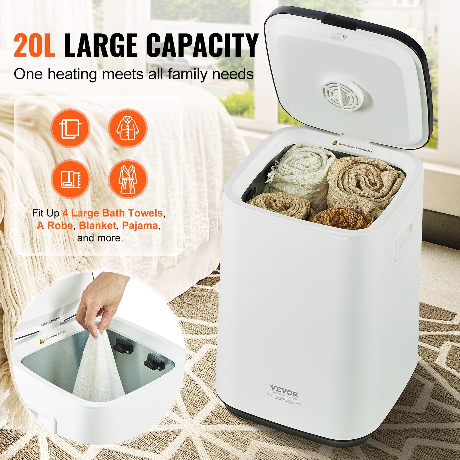Towel Warmers for Bathroom, Child Lock, High-Temp, 24H Timer, Fits 4 Towels