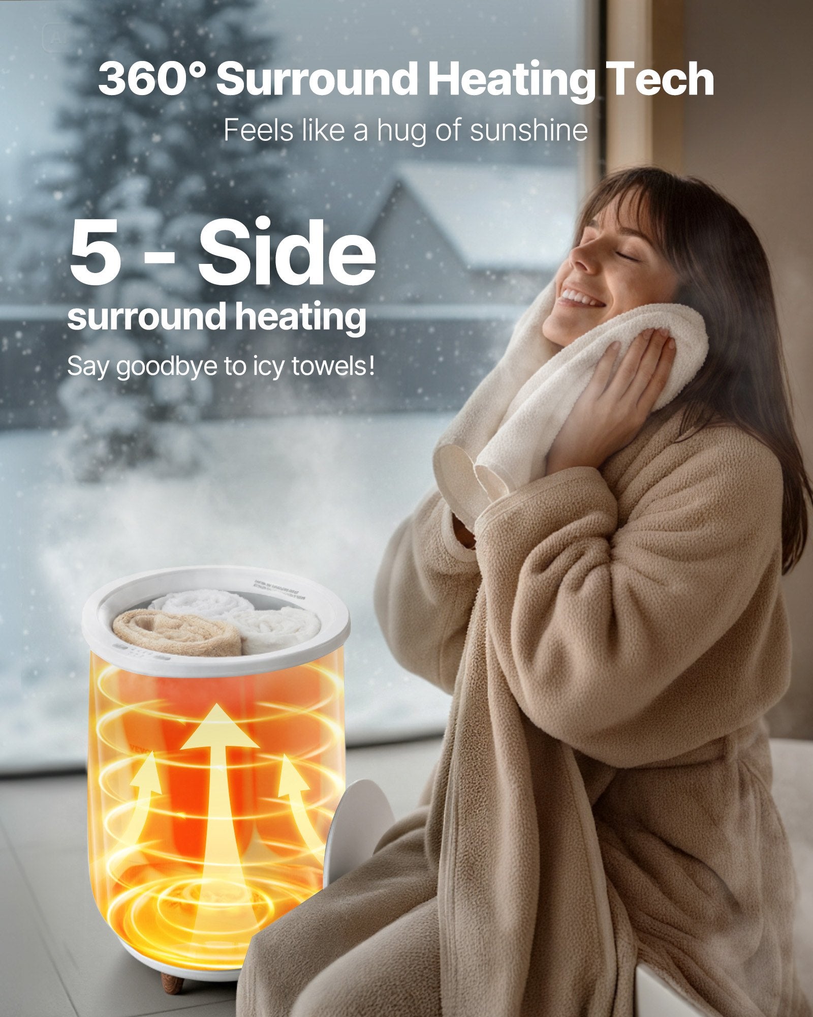 Towel Warmers for Bathroom Auto Shut Off Bucket Fits Up to 3 Oversized Towels