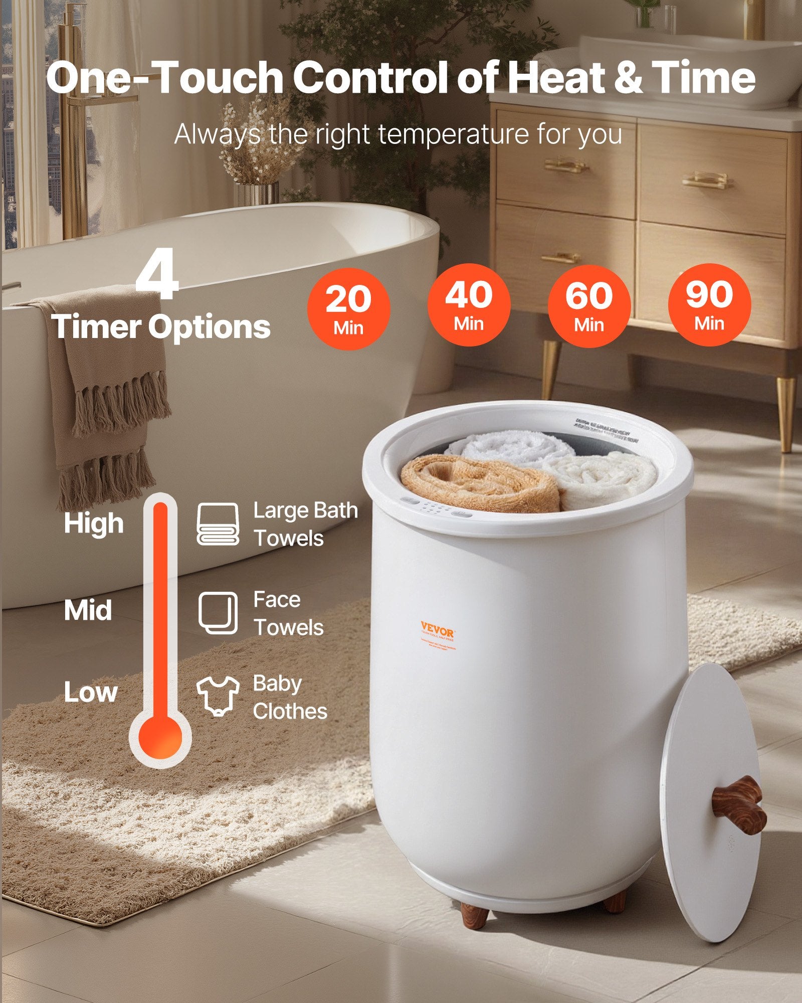 Towel Warmers for Bathroom Auto Shut Off Bucket Fits Up to 3 Oversized Towels