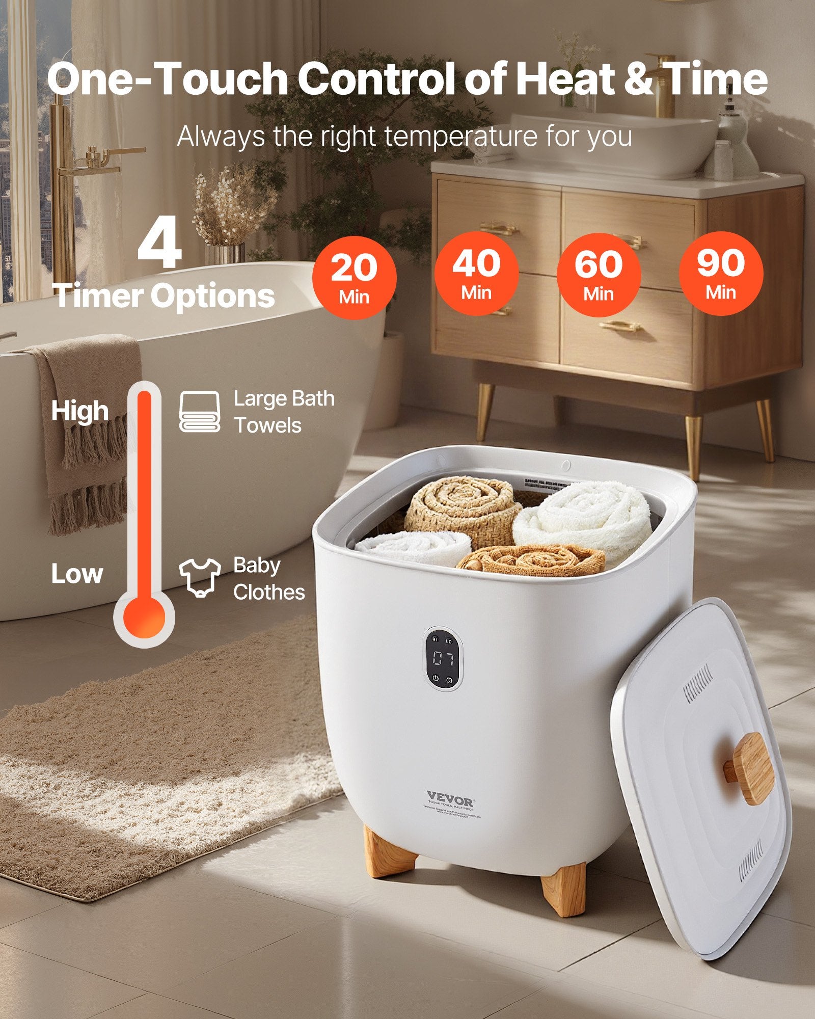 Towel Warmers for Bathroom 25L Bucket Auto Shut Off Fits Up to 5 Oversized Towel