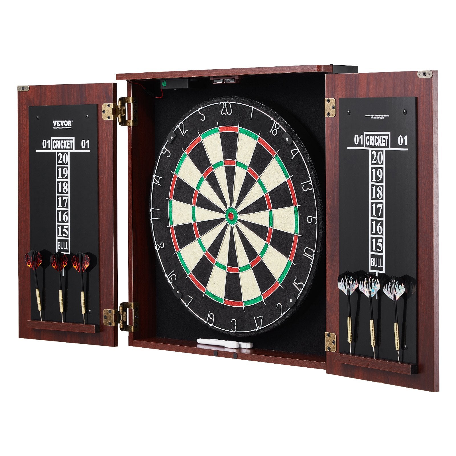 Official Size 18" Dartboard Cabinet Set LED Light Steel Tip Game Bundle