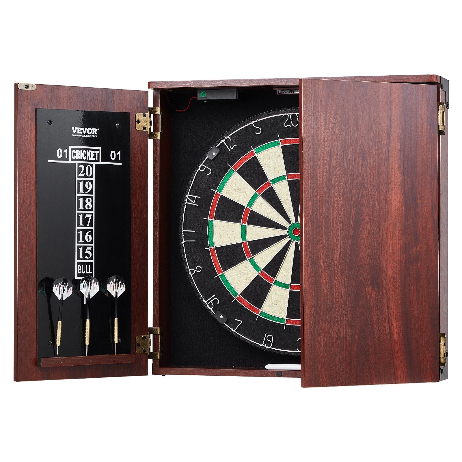 Official Size 18" Dartboard Cabinet Set LED Light Steel Tip Game Bundle
