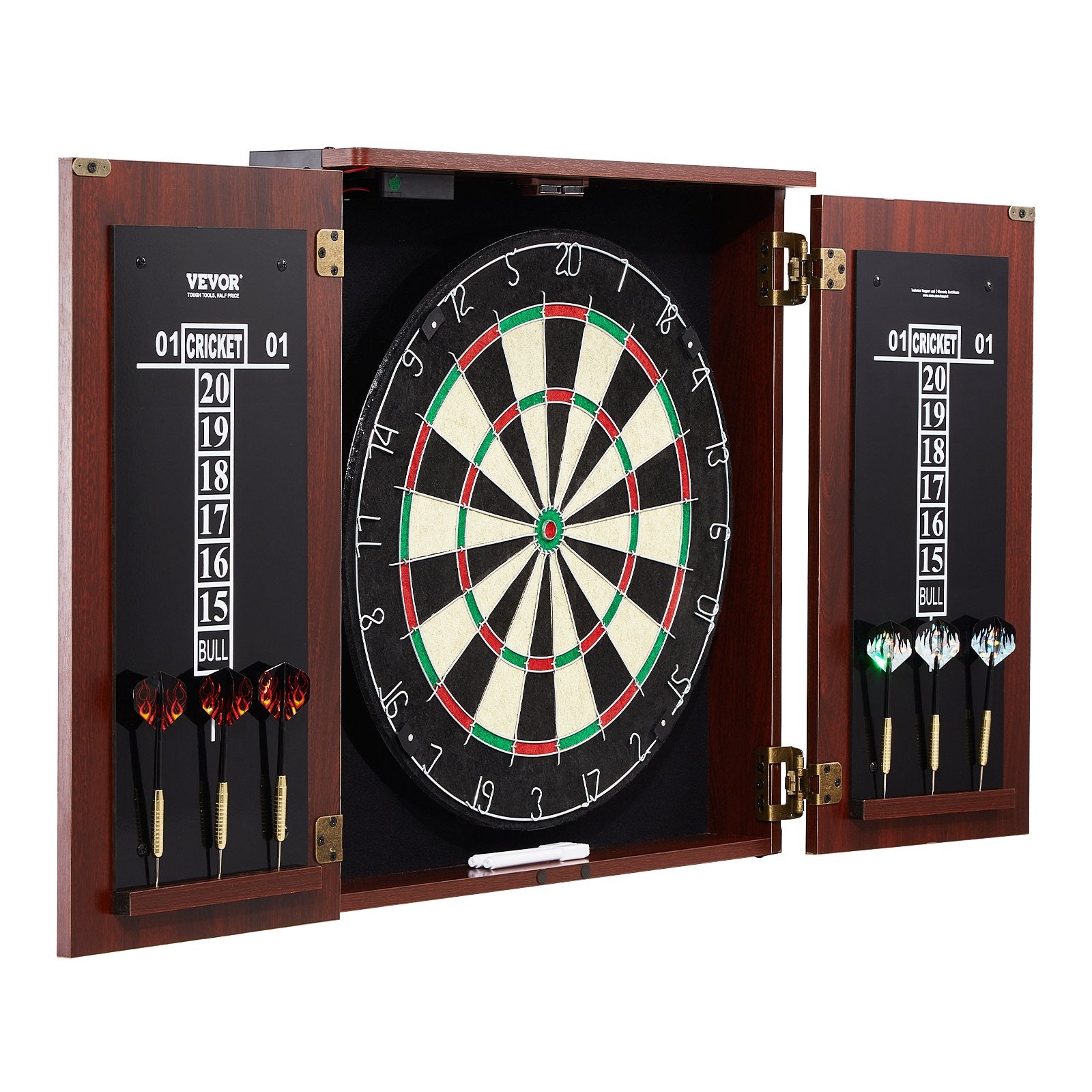 Official Size 18" Dartboard Cabinet Set LED Light Steel Tip Game Bundle