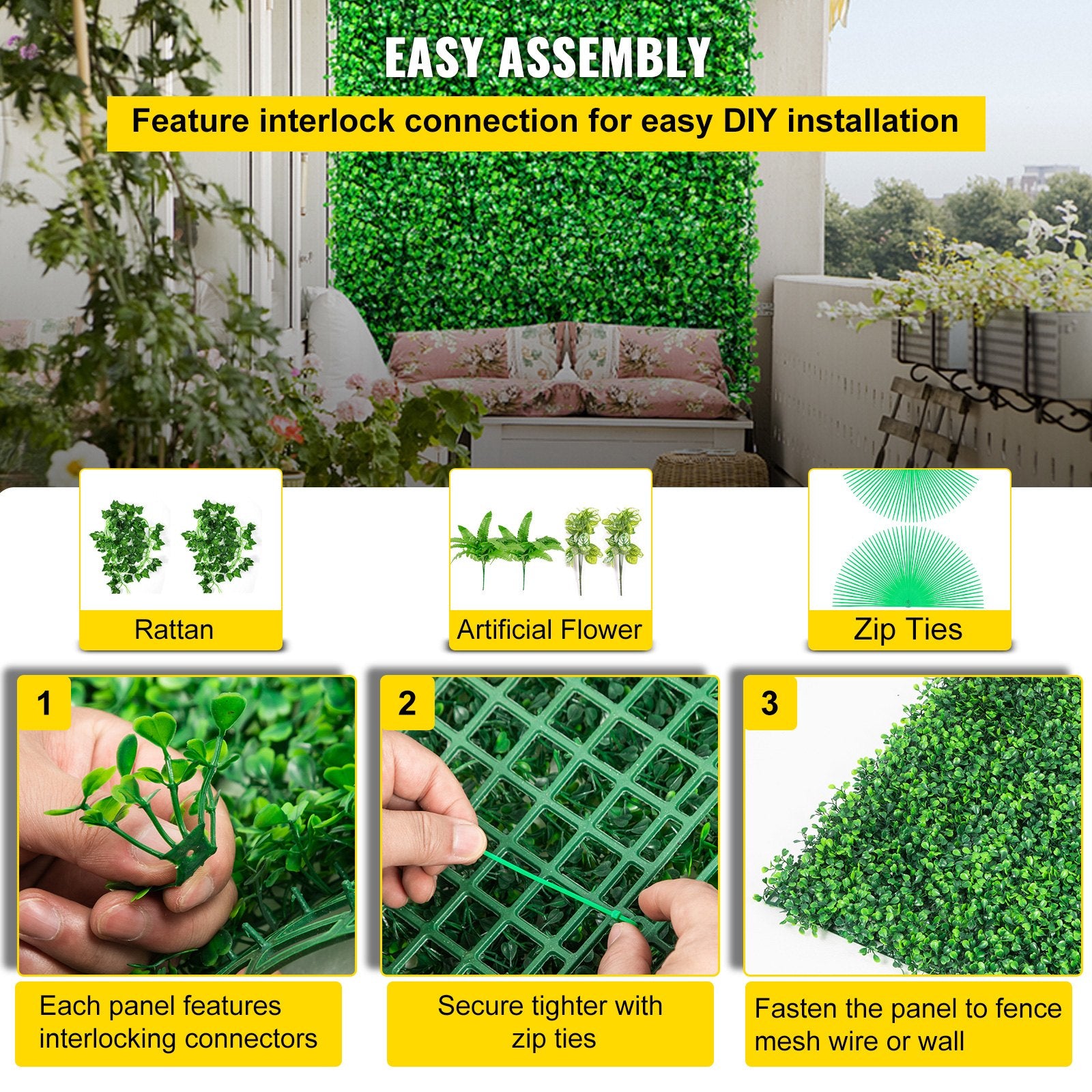 Artificial Boxwood Panels 6-Pack 50.8x50.8cm Hedge Wall Panels Indoor Outdoor