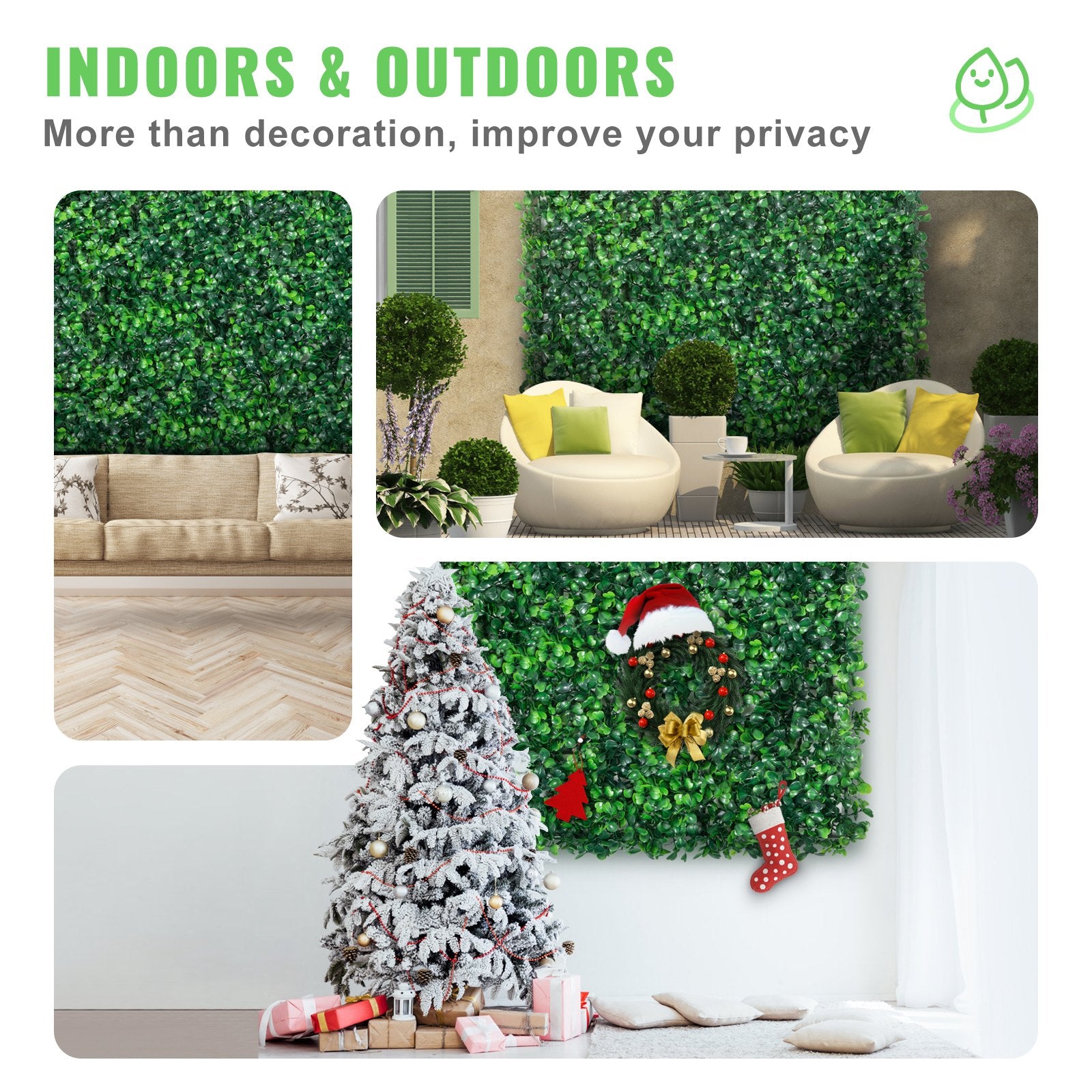 Artificial Boxwood Panel 12pcs 20x20" Green Hedge Wall Panels Indoor Outdoor