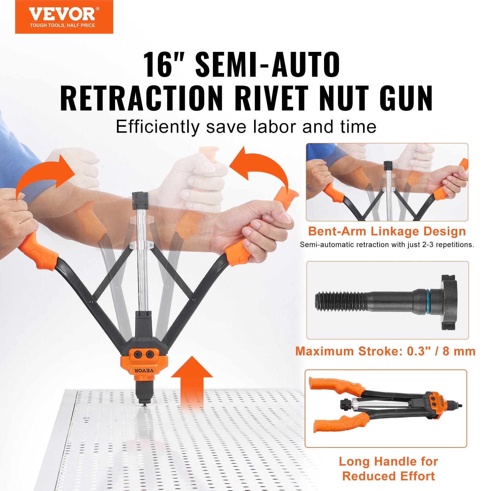 Rivet Nut Tool 16" Kit 13PCS Mandrels 186PCS Rivet Nuts Semi-Auto Retraction