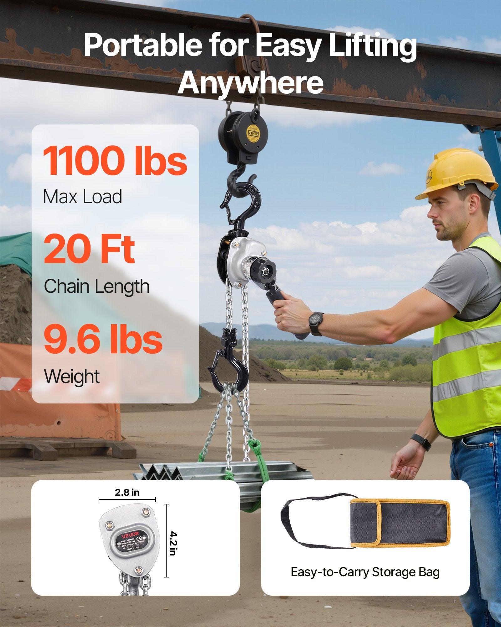 Manual Lever Chain Hoist 1/2T 500KG 6M G80 Steel Chain Dual Pawl Brake Hooks